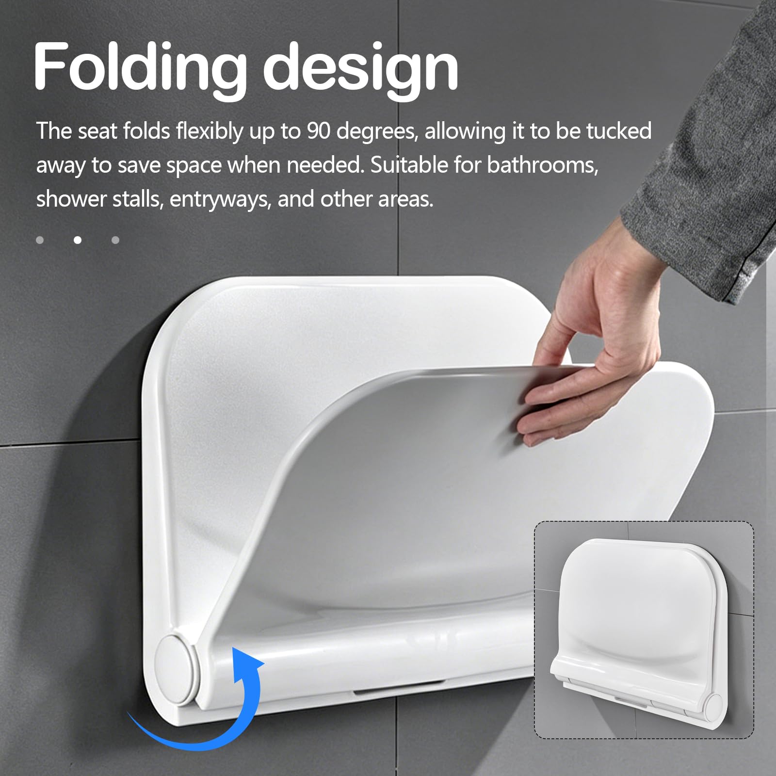 Duschsitz Klappbar Wandmontage, Weiß Extrabreiter Klappsitz Wand für Dusche Ergonomischer Duschstuhl bis 150kg Rutschfester Duschhocker für Senioren für Badezimmer Schlafzimmer