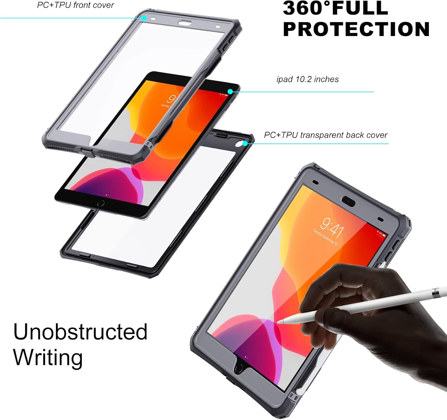 ShellBox Case iPad 10.2 9th /8th/7th Generation Waterproof Case, Full-Body Heavy Duty Shockproof Protective Cover Built-in Screen Protector with Shoulder Strap for iPad 10.2 2021/2020/2019