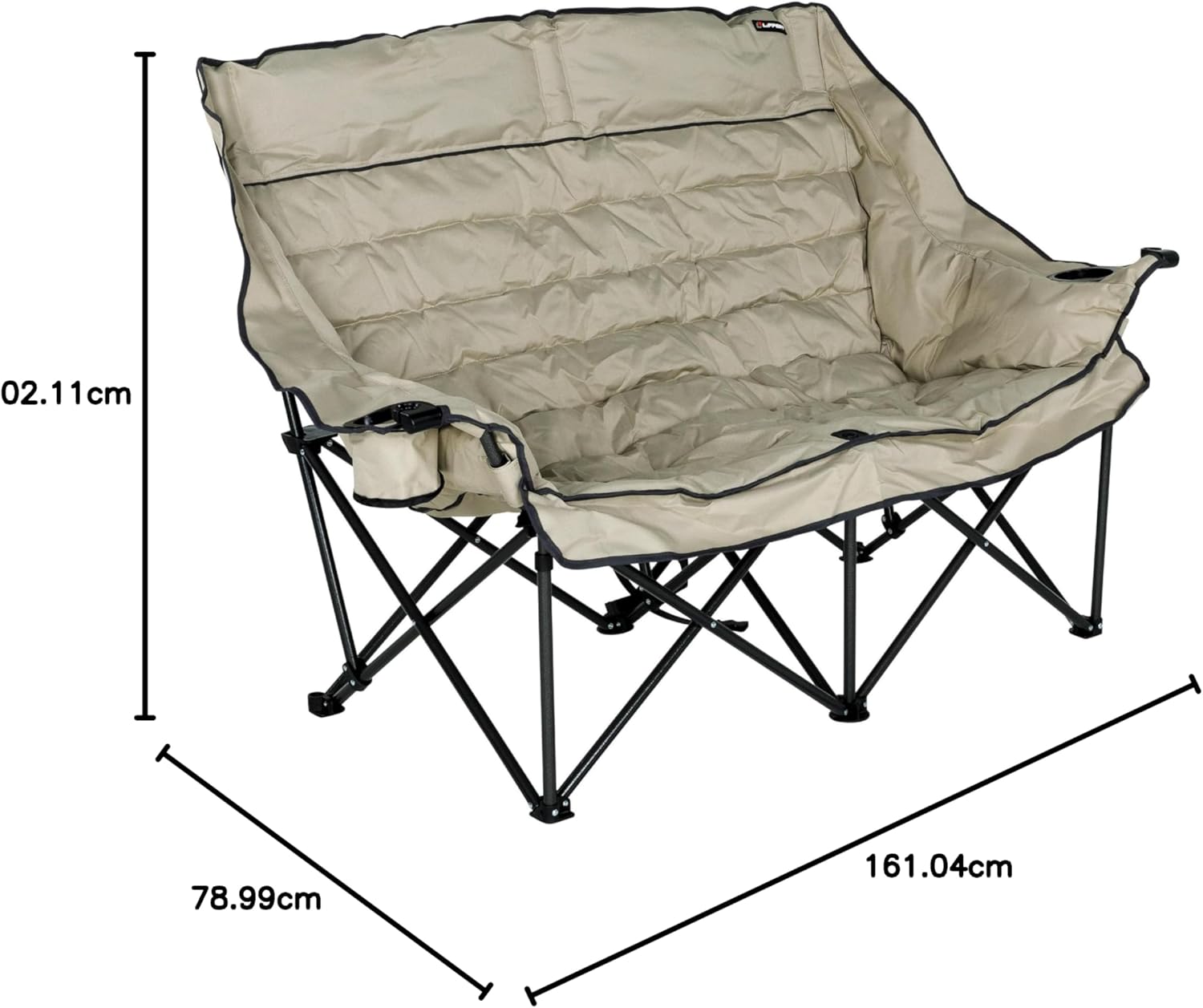 Lippert Big Bear Sand Folding Camping Loveseat with 500-lb. Weight Capacity, Durable Mesh Fabrics, High-Loft Cushioning, Dual Cupholders, Storage Pocket, Zippered Carrying Bag - 2023053718