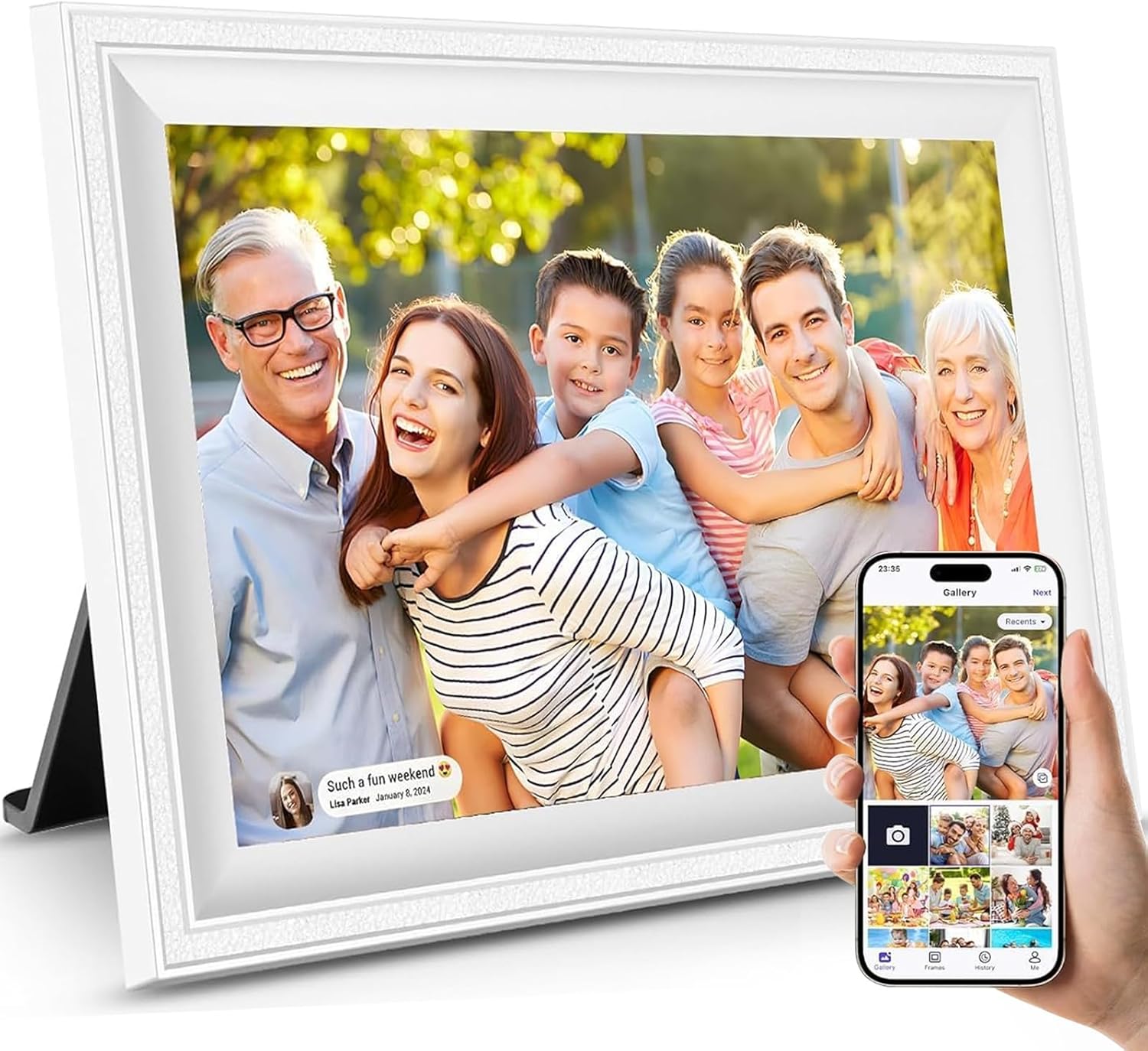 Smart White Digital Picture Frame WiFi Send Photos from Your Phone 16GB Storage 10.1inch 1280×800 IPS Touch Screen Digital Photo Frame Auto-Rotate Wall Mountable Photo Picture Frame Digital