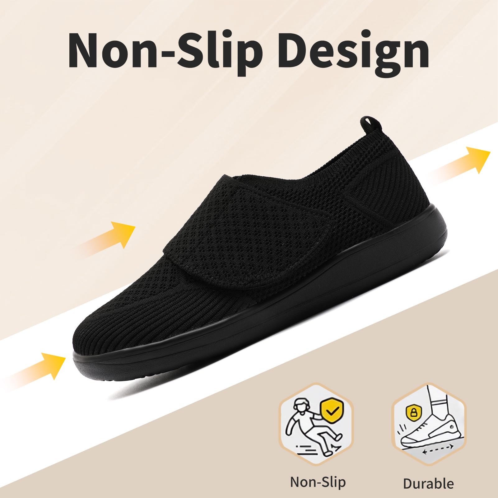Scarpe da uomo per diabetici da uomo, ortopediche, larghe, senza lacci, da camminare, linfedema, neuropatia, piedi gonfi, piedi nudi, zero cadute, antiscivolo, comode, traspiranti, leggere