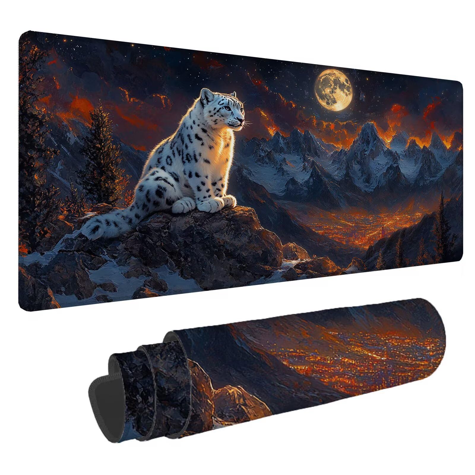 Leopard Podkładka pod mysz XXL Małe Miasto 1600 x 800 x 4 mm Podkładka pod mysz do gier, duża wodoodporna antypoślizgowa podkładka na biurko, podkładka pod mysz szyte krawędzie dla graczy, komputer,