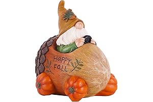 Autumn Harvest Garden Gnome Figurine in Pine Cone Cart