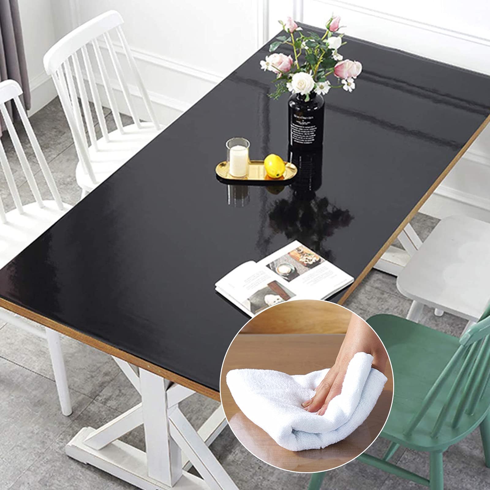 JYFZYTLL Schwarz Matt Tabelle Beschützer, Fleckschutz Tischdecke Tischfolie, Einseitig Mattiert, rutschfest, Keine Blasen, Zuhause Küchen