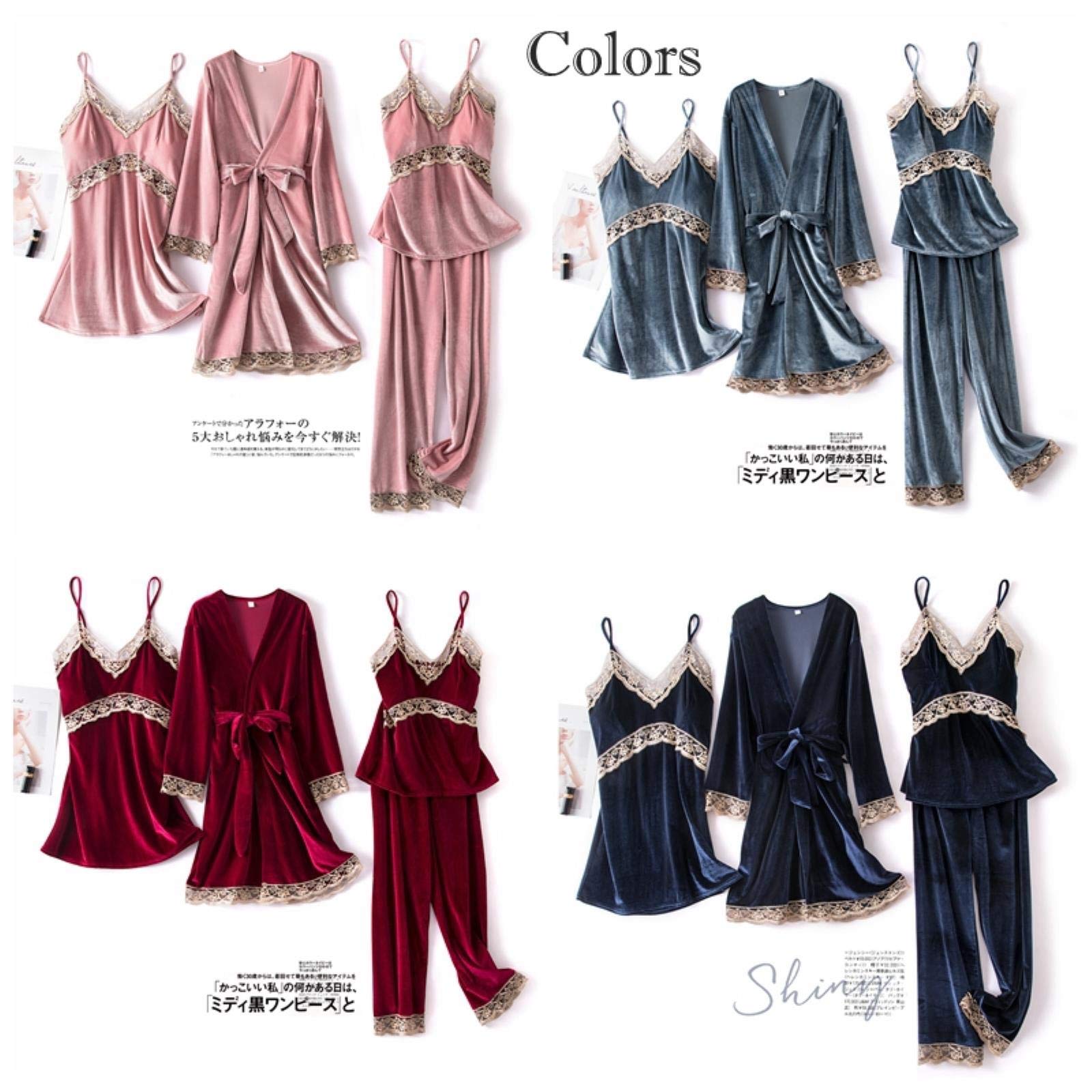 Pigiama Nuove Donne Velvet 4 Pezzi Pigiama Set Set Sling Sexy Pizzo Sexy Sleepwear Inverno Autunno Pigiama con Padella Petto Vino Robe Rossa