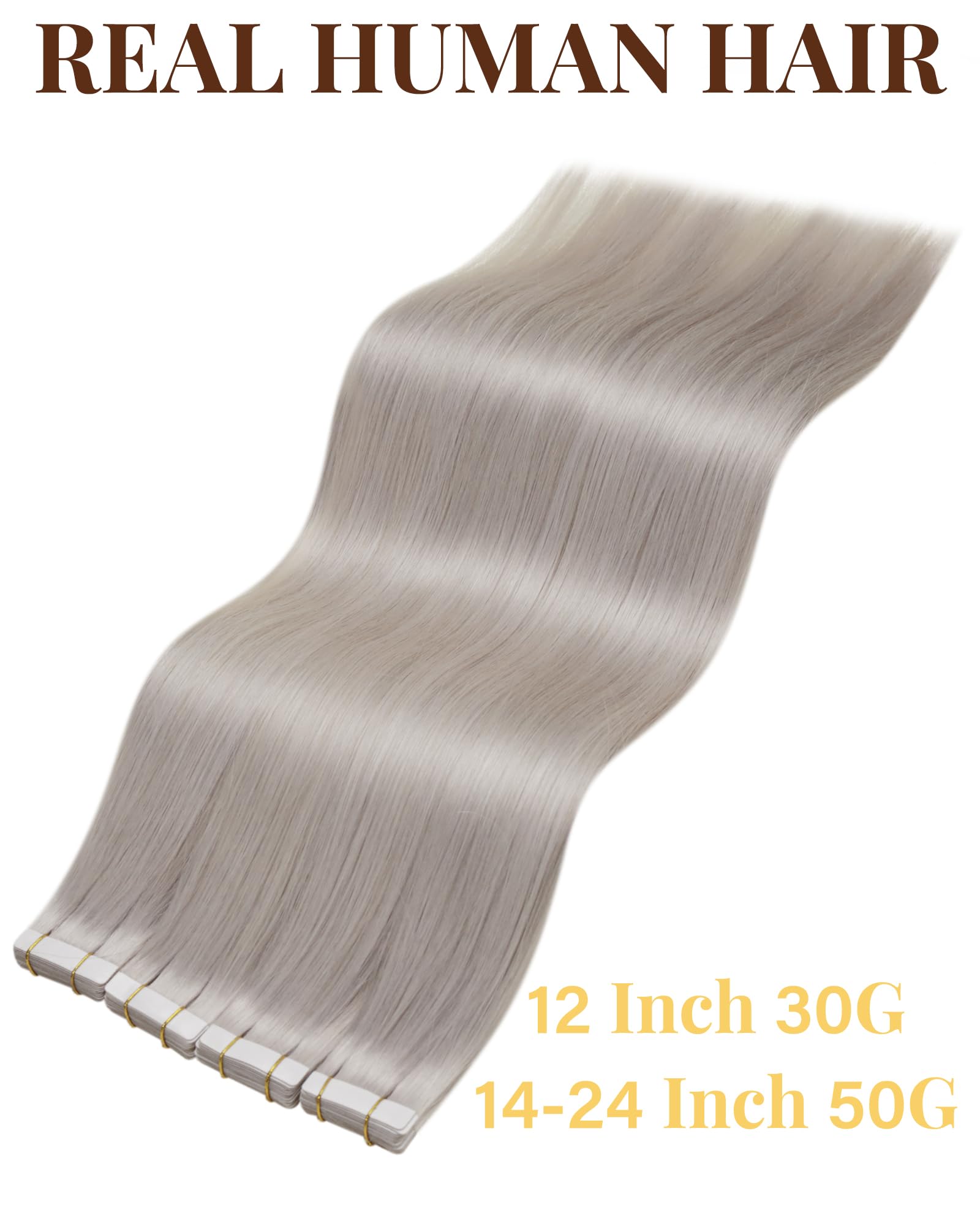 Hetto Tape in Hair Extensions Human Hair Platinum Blonde - Invisible Tape in Human Hair Extensions, Reusable Easy Wear Seamless Tape Ins 20pcs 30g 12 Inch #60 White Blonde — view 6