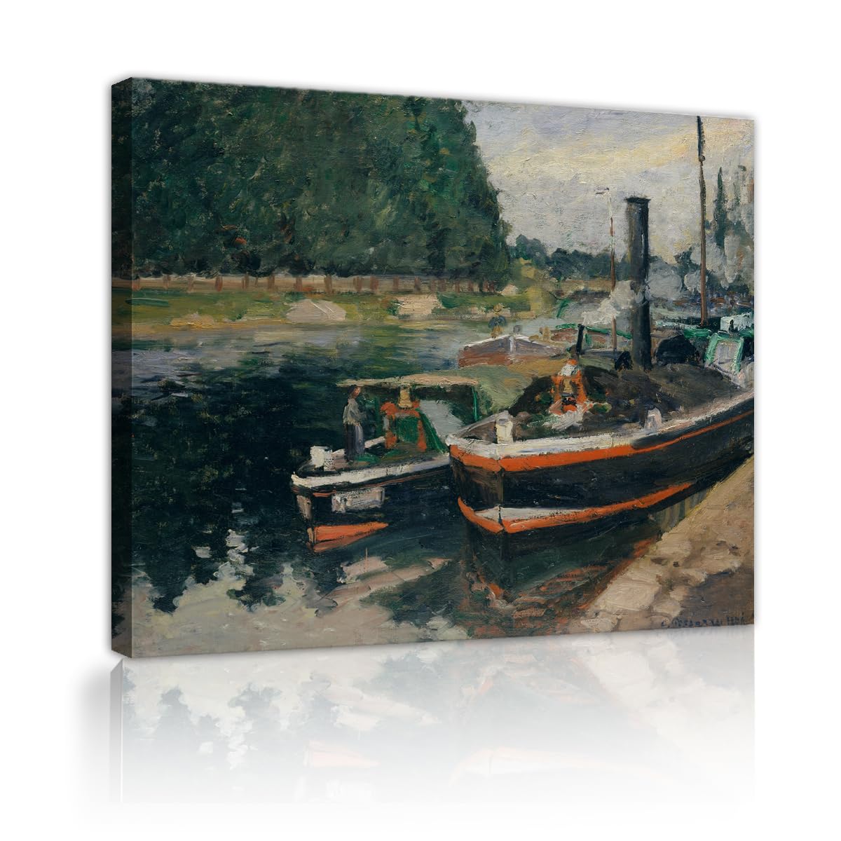 TOANGWALL Tranquil River Barges Canvas Wall Art Office Camille Pissarro Barges at Pontoise Famous Painting Framed Prints for Hallway Decor 40x50cm