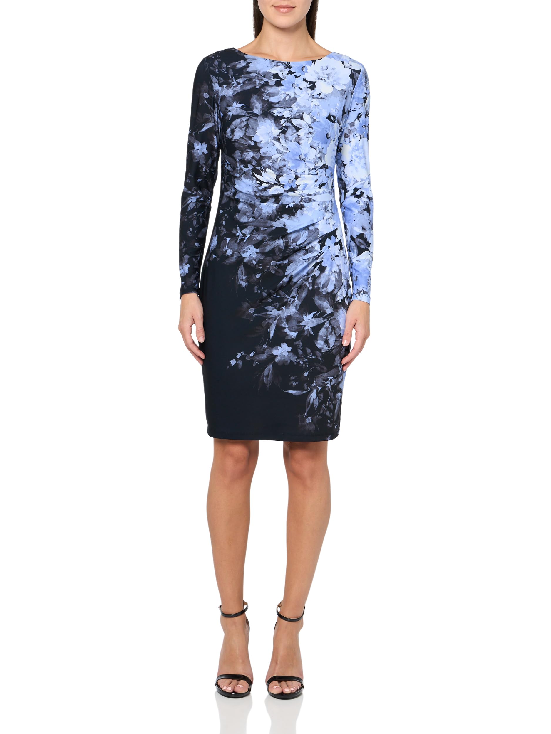Kasper Womens Long SLV Boat Nk Side Pleat Dress