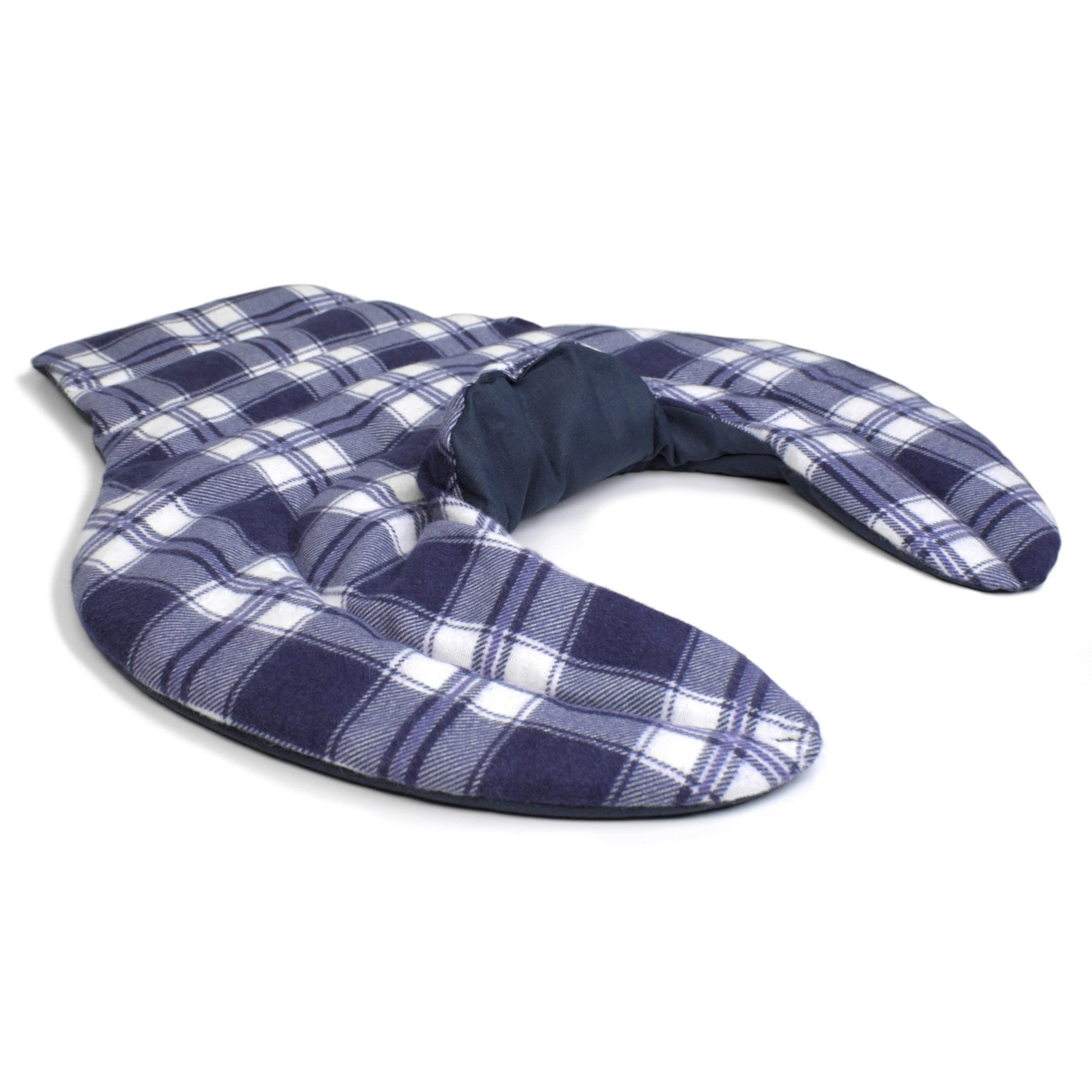 Tour de cou pour vertèbres cerivicales avec col montant et partie dorsale - écossais bleu flanelle - Coussin thermique 2 en 1 untilisable à chaud ou à froid - grains d'épeautre