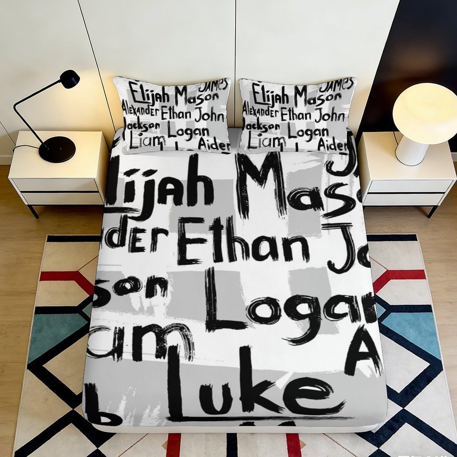 3D Printed Letters Fitted Sheet Microfiber Deep Pocket Non-Slip Bedroom Bedding Letters Mattress Fitted Cover for Youth Adults Washable Wrap 180x200x25cm
