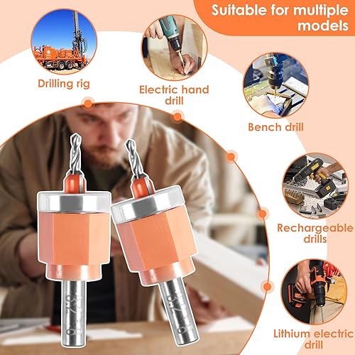 Miniatura 5 de Juego de 5 brocas avellanadas de límite con perforador, kit de brocas avellanadas ajustables profundas, broca avellanada de madera de vástago