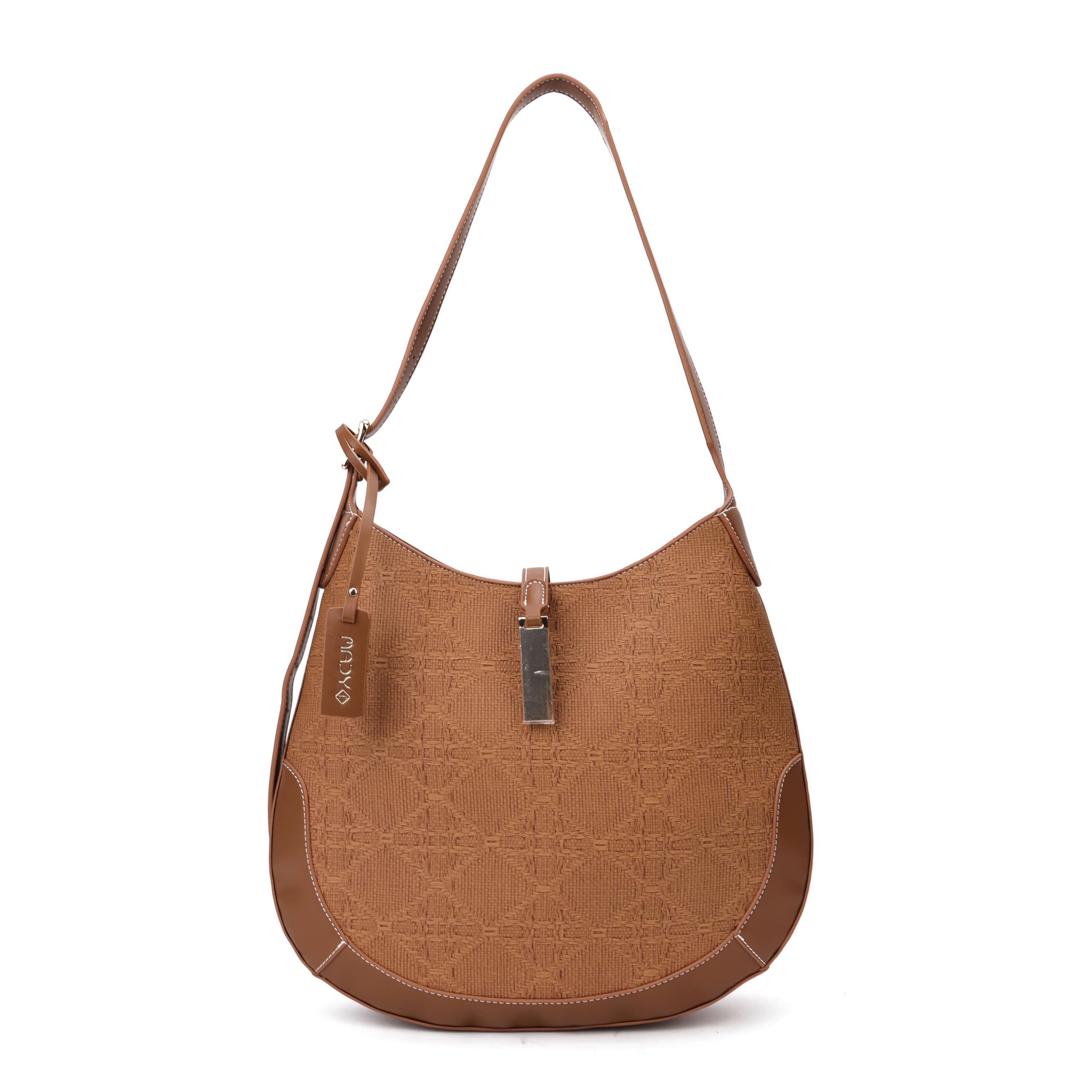 MADY vara Women's Hobo Shoulder Handbag Textured Woven Pattern with PU Leather Trims, Gold Detailing & Spacious Zip Compartment for Office, Travel & Daily Use-image-46