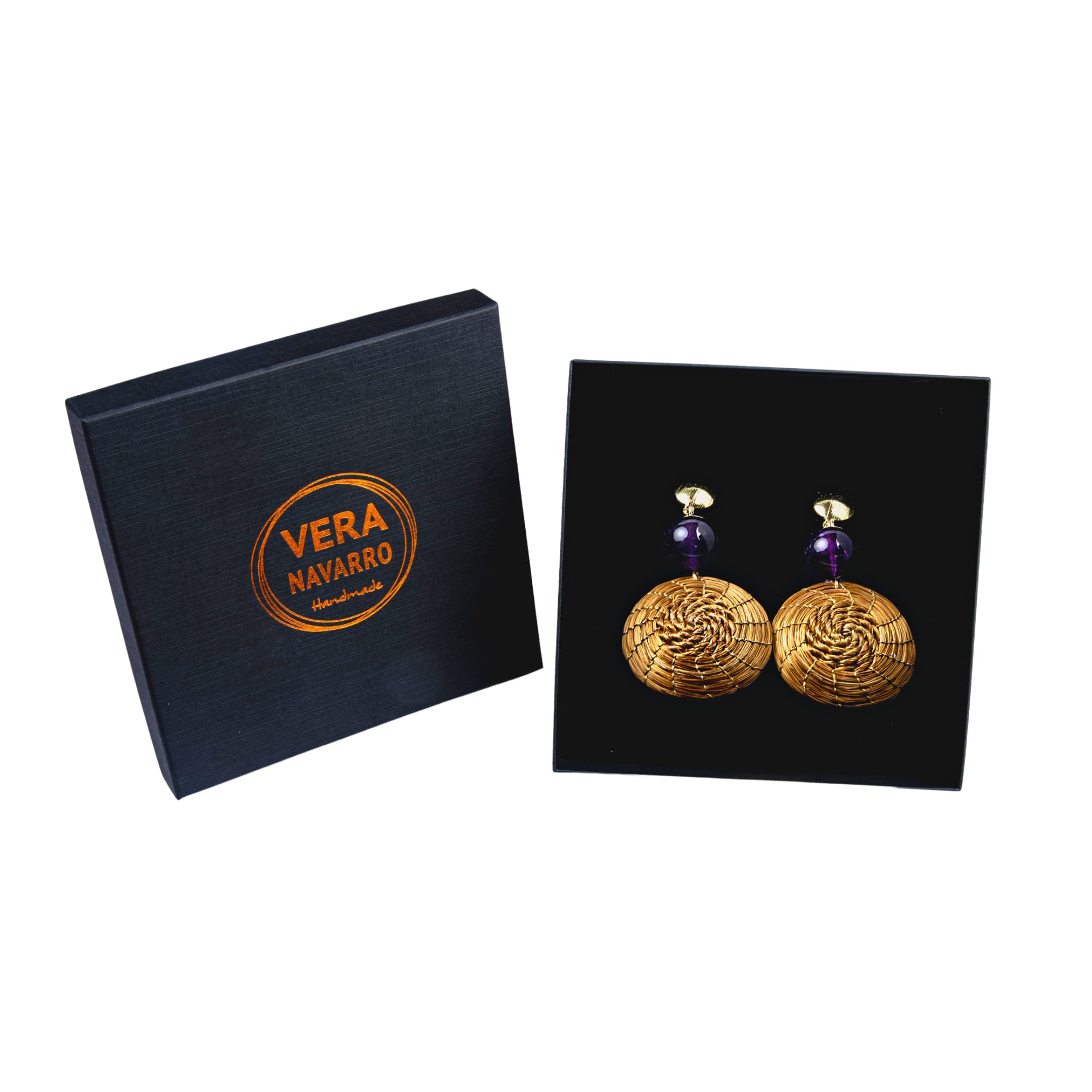 VERA NAVARRO - Geflochtene Mandala-Ohrringe in Pflanzlichem Gold - Ø 30 mm - Goldene Creolen - 100% Natürliche Handarbeit