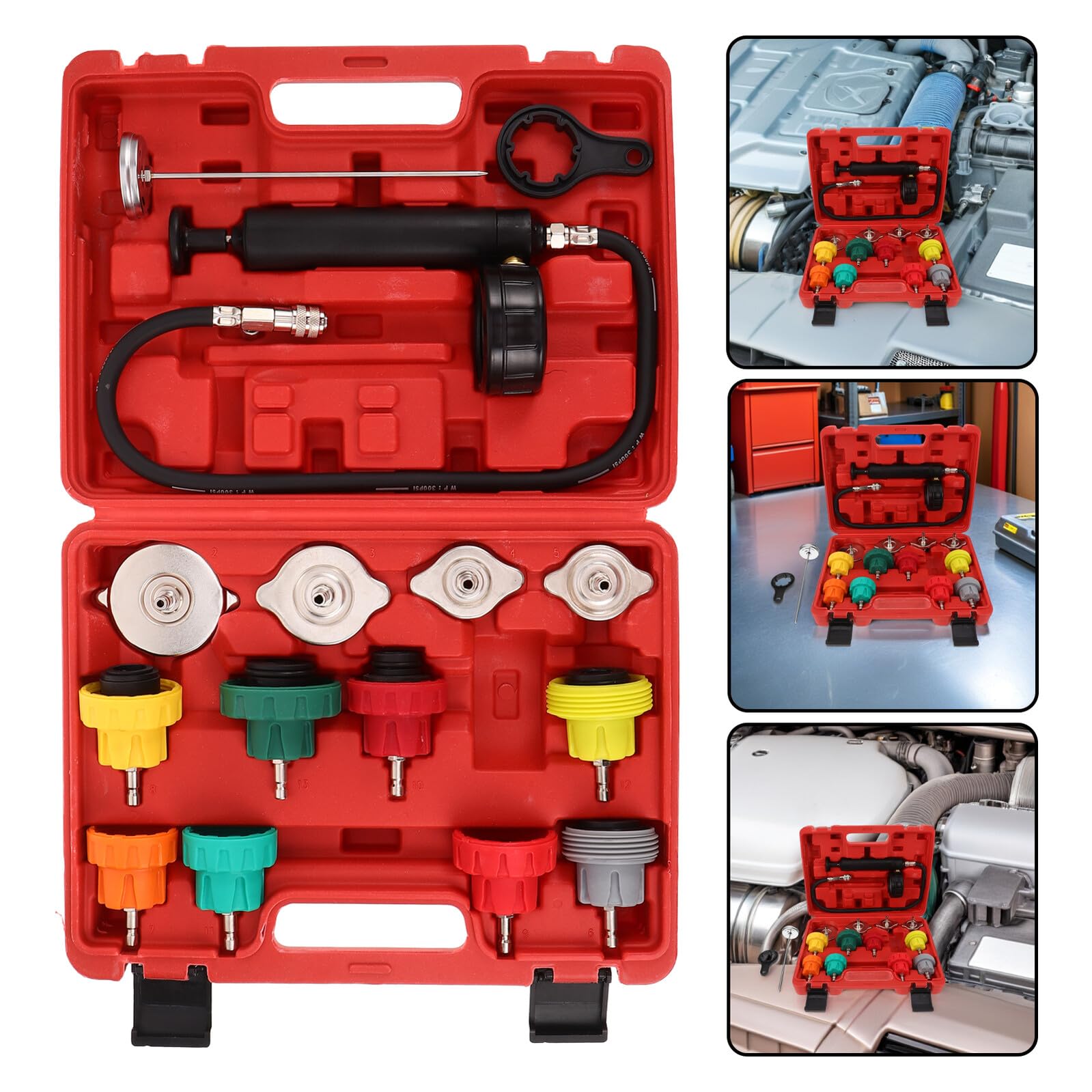 Kit Tester Pressione Radiatore per Auto e Sistema di Raffreddamento, Strumento di Rilevamento Perdite in Metallo e Plastica, Facile da Usare per Professionisti e Appassionati