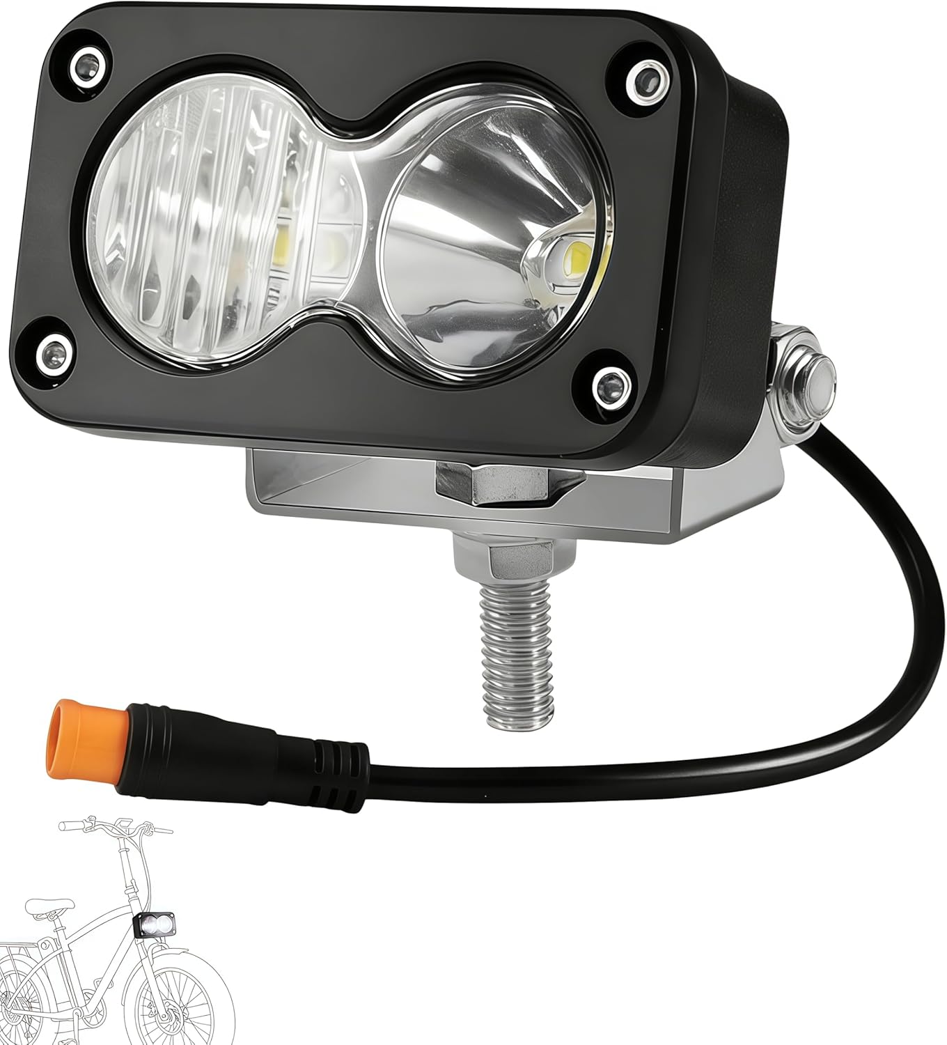 Electric Bike Headlight 20W 6000-6500K White High Beam, Waterproof 3-Pin Plug & Play, Mount Bracket Included, Compatible with Ridstar Q20/Q20 Lite/Q20 Pro, Ebike, Motorcycle & ATV