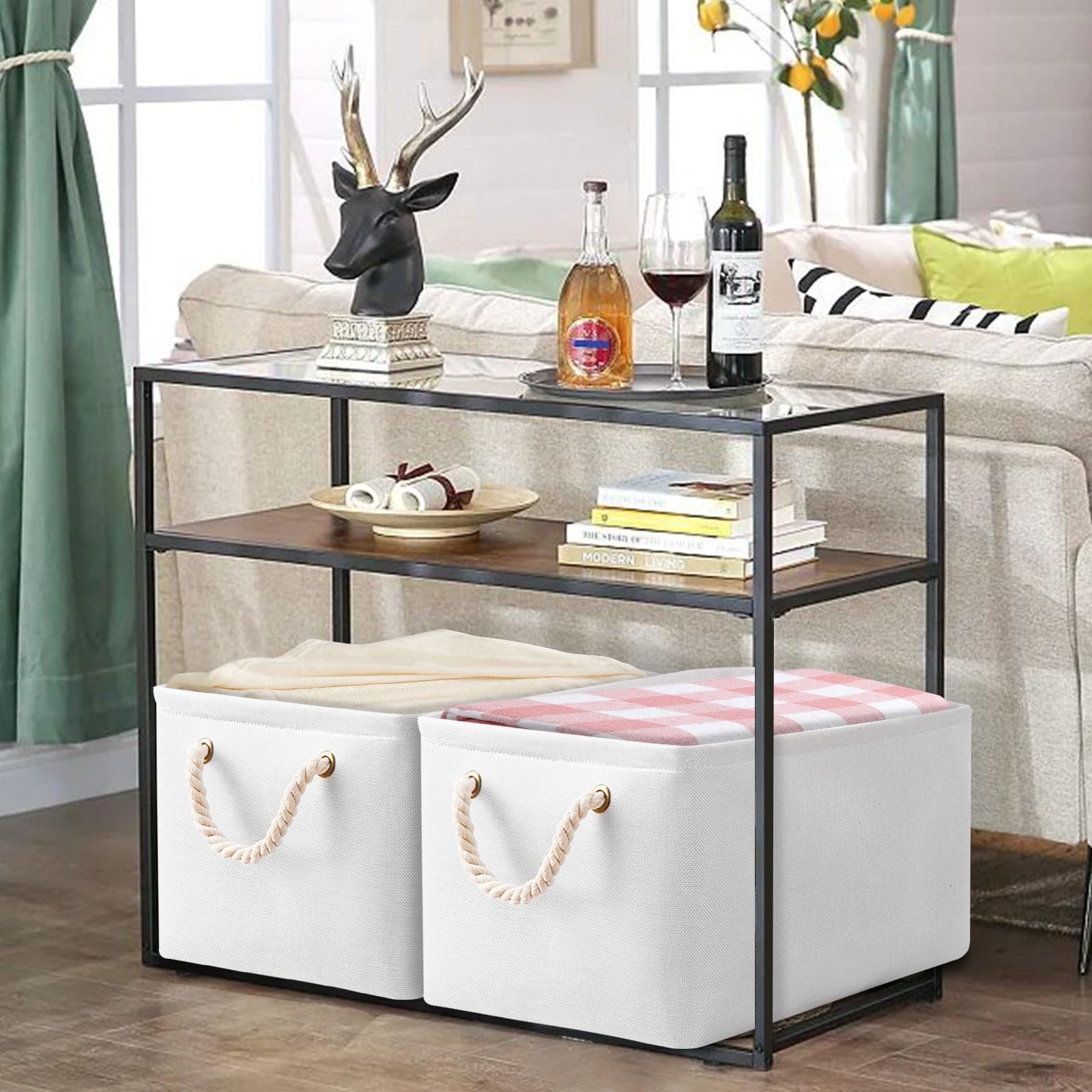 Yawinhe Opbergmand Stof 3 Set, Opvouwbare Opbergdozen met Handgrepen, Opbergmanden, voor Kleding, Grijs, 34x22x17cm, SNK004GM
