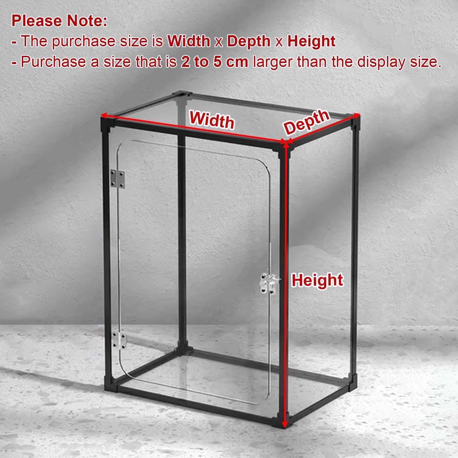 Vetrinetta Espositiva Vetrina Apribile in Acrilico con Maniglia/Cerniere | Scatola Portaoggetti in Acrilico da Assemblare, Alta 30 35 40 50 60 cm, Tessuto Antipolvere in Plastica per Trofei, Statuette