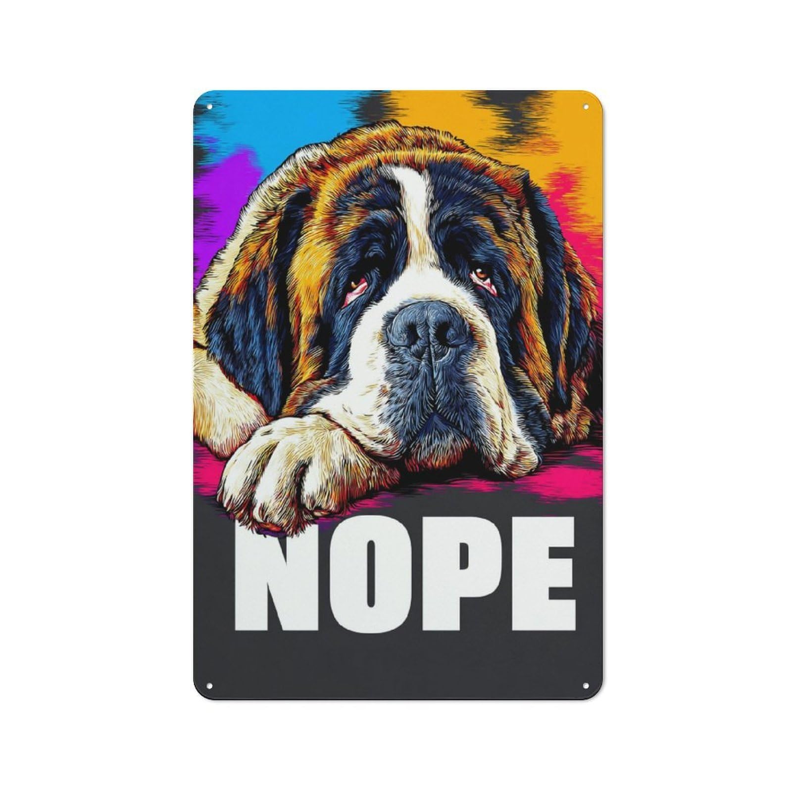 Junmoney Colorful Saint Bernard Nope! 30X20cm Rustic Tin Sign With For Dining Room Or Kitchen, A Decorative Metal Sign For Kitchens And Dining Spaces