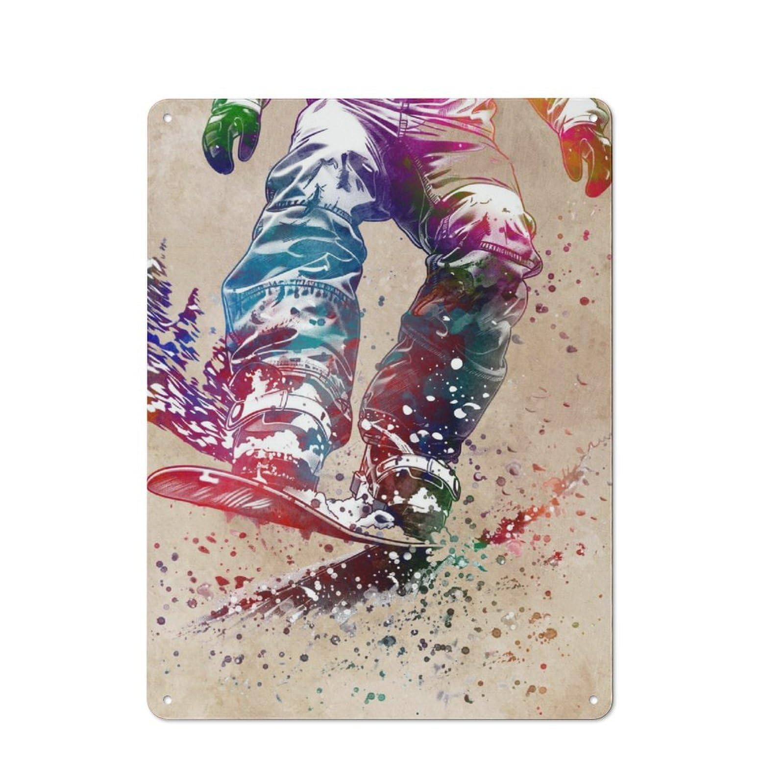 Junmoney Snowboarder Watercolor Art Vintage Metal Sign 40X30cm For Living Room Wall, Gift For Home Wall Decor Collectors During The Christmas Season