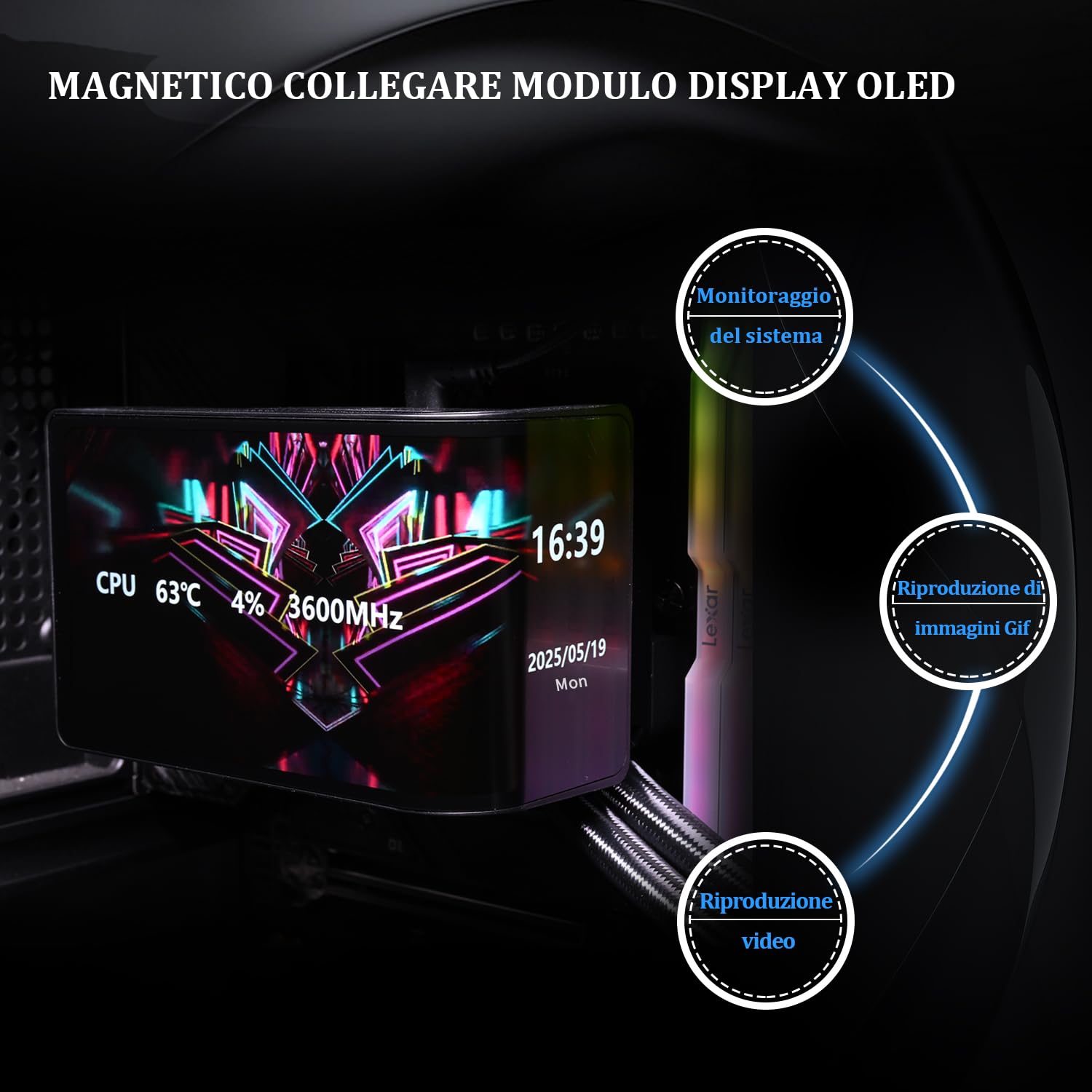 TR - Wonder Vision 360 UB ARGB Nero AIO CPU Liquid Cooler, per AM5 / Intel LGA1851 / 1700, schermo curvo 3D da 6,67 pollici con risoluzioni 2400 x 1080, schermo del pannello magnetico