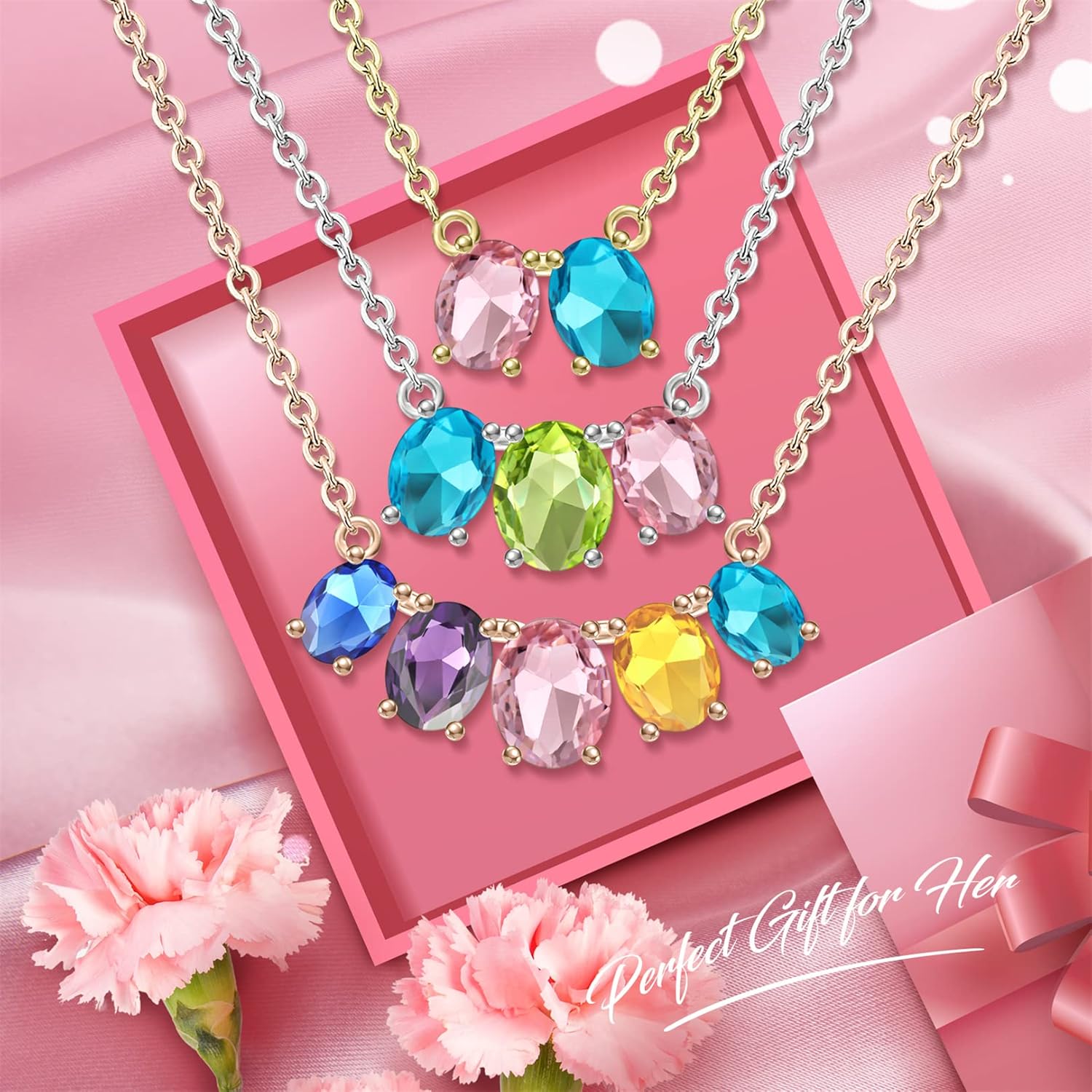 Personalized Birthstone Necklaces for Women 925 Sterling Silver Mother Necklace Custom Family Birthstone Necklace Jewelry Gifts for Mom Christmas Thanksgiving