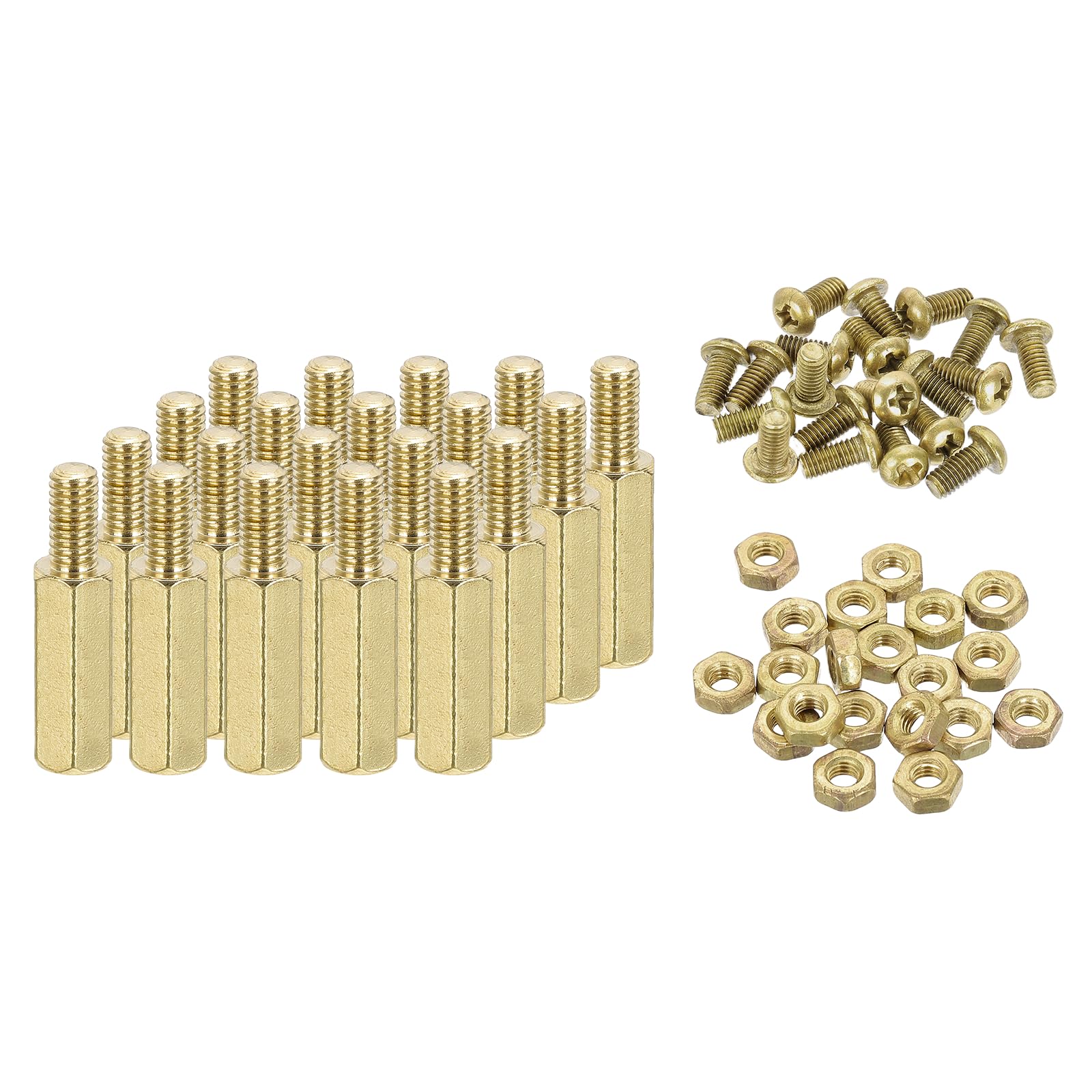 sourcing map M3 Male Brass Hex Spacer Standoffs Screws Nuts, 20 Set Hex Column Screw Nut Assortment Kit M3*12+6 Threaded Standoff for Raspberry Pi PCB Motherboard DIY โ image 1