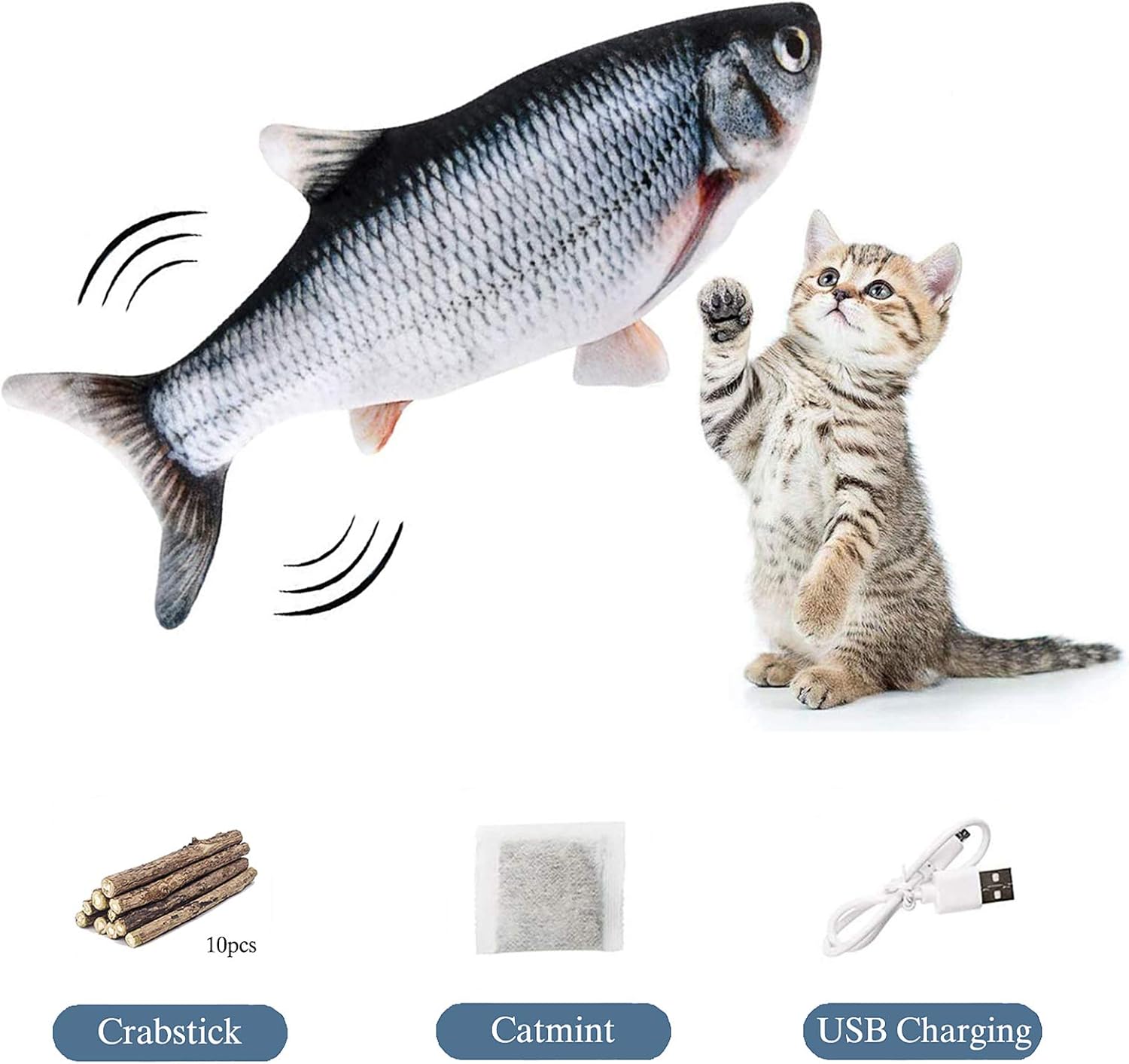 FINEVERNEK Electric Moving Fish Cat Toy, Catnip Fish Toys for Cats, USB