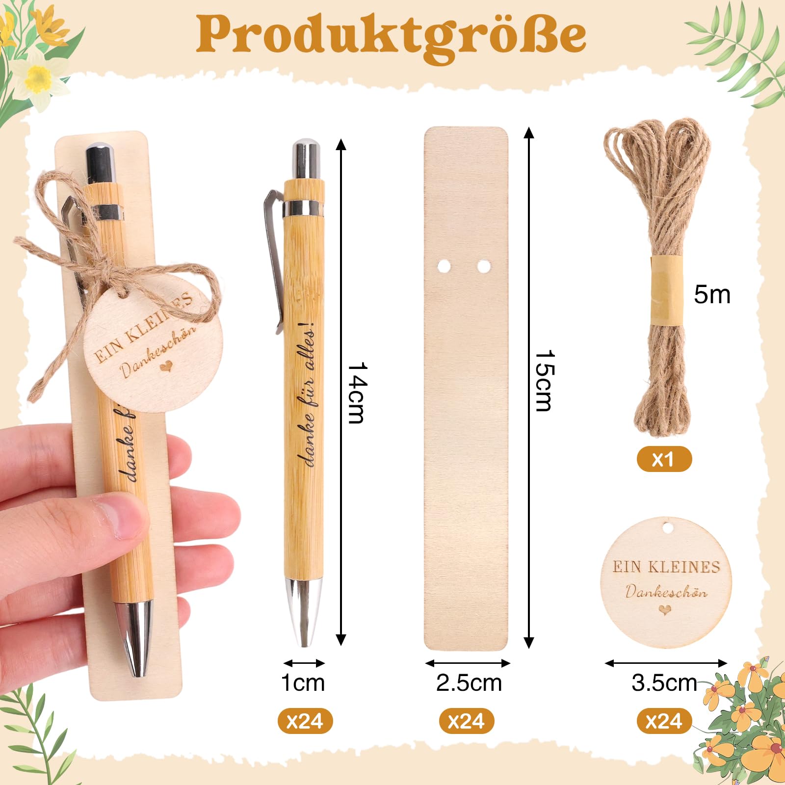 24 Sets Ein Dankeschön Geschenke Kleines, 24 Danke für Alles Holz Kugelschreiber, Abschiedsgeschenk Kollegen, Kleine Geschenke für Kollegen Erzieher Lehrerin Kita Schüler Ruhestand