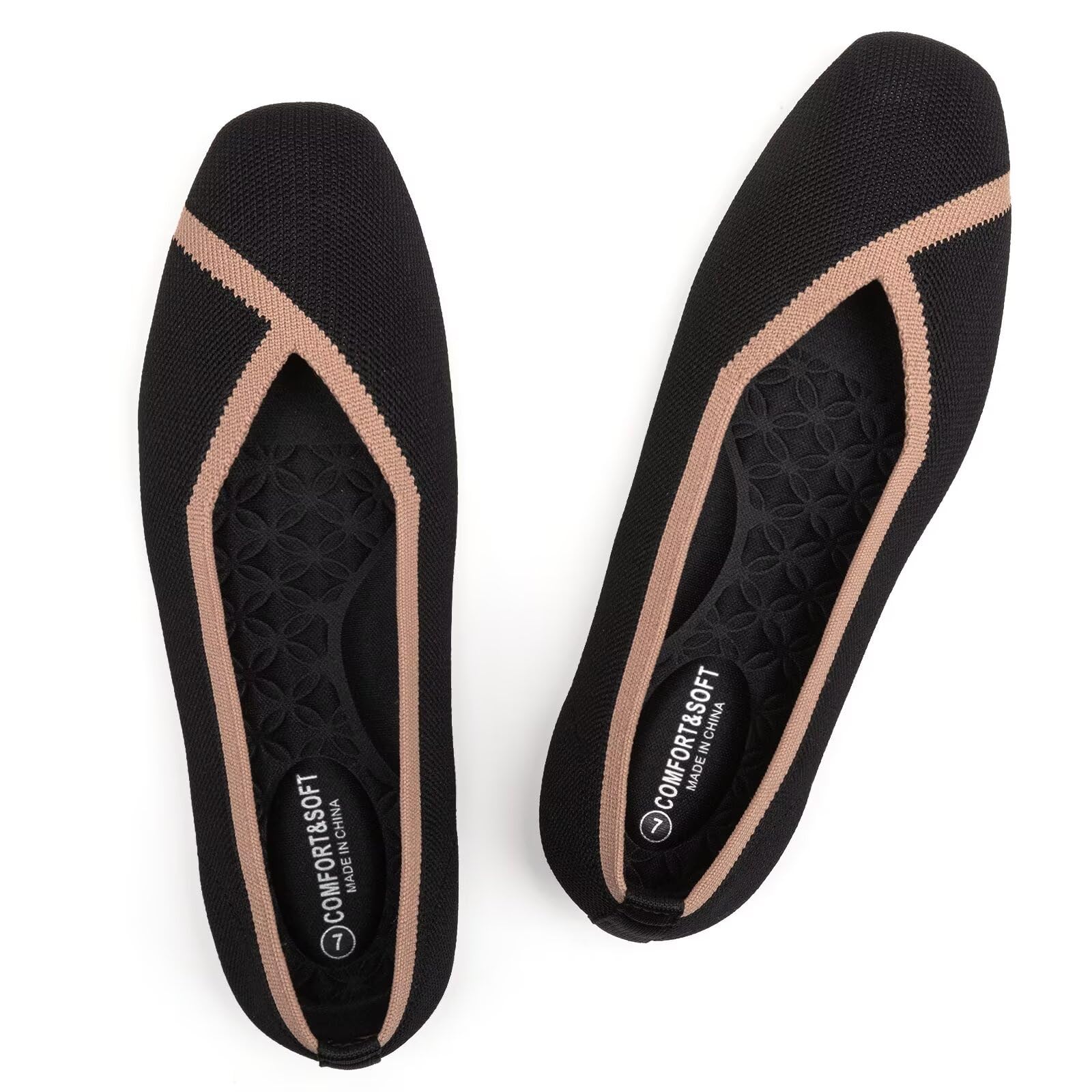 Frank Mully Damen Flache Schuhe mit quadratischer Zehenpartie, Bequeme Flache Strickschuhe, Arbeitsschuhe für Damen