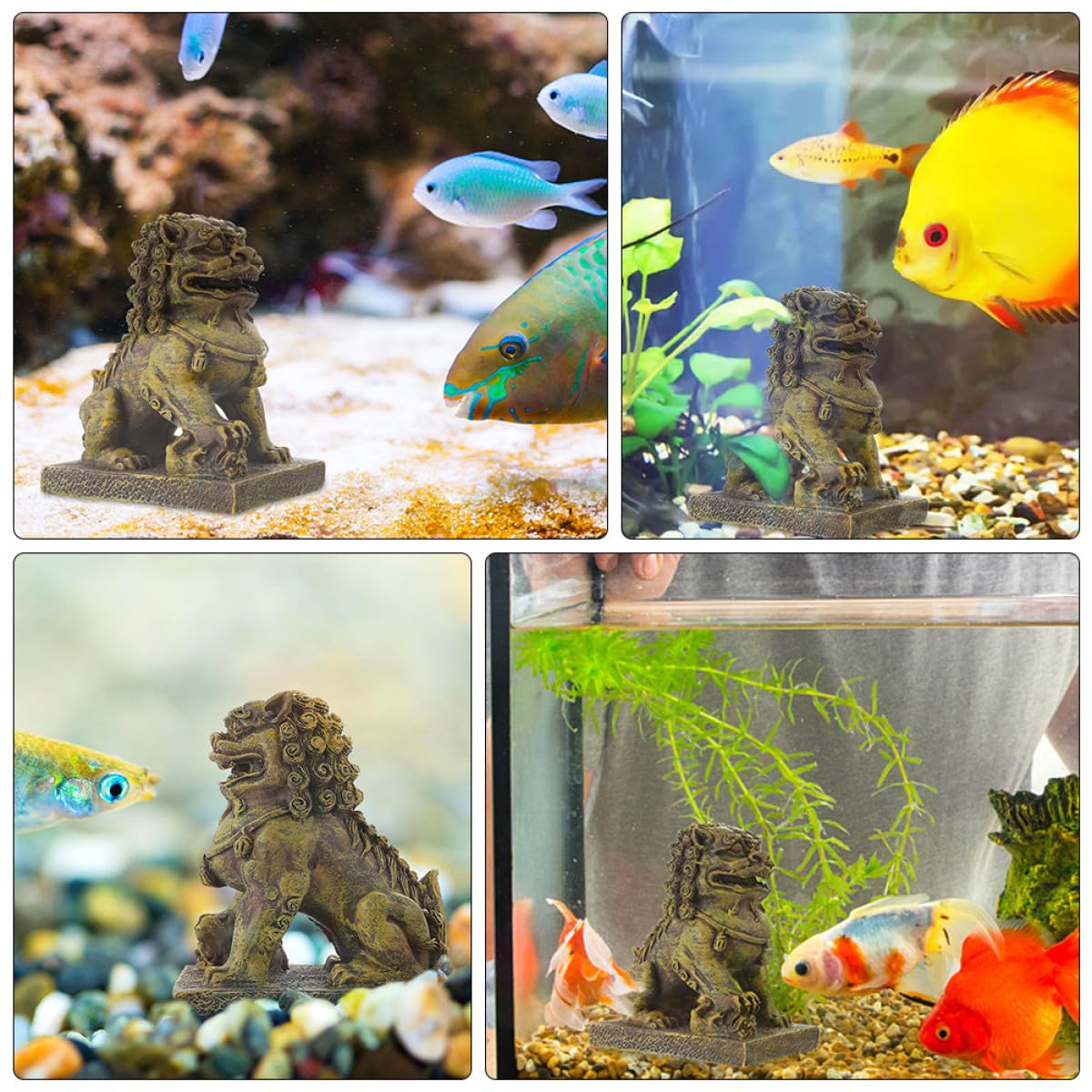 VANZACK 2pezzi Decorazione per Acquario Scultura di Leone Realistica da Ornamenti per Ambienti Zen e Pesci Simbolo di e Prosperità