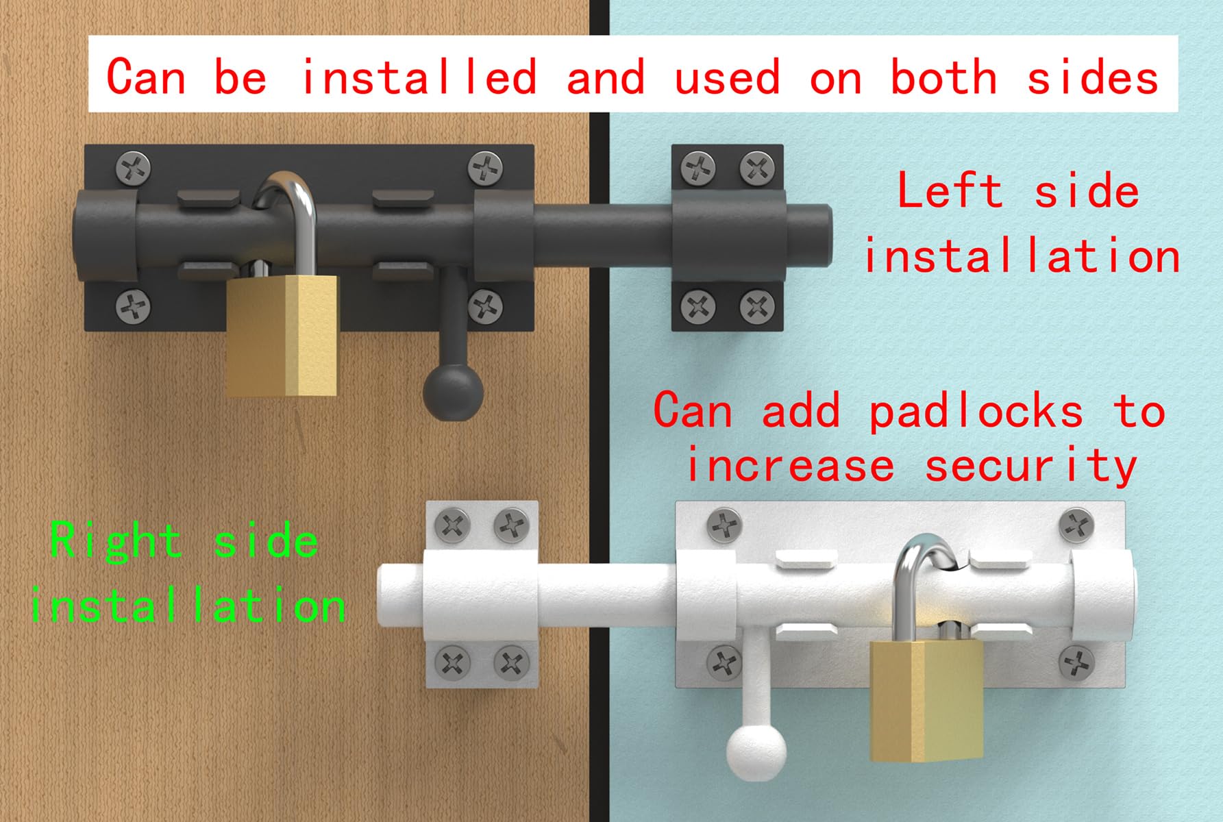 Cerradura de puerta de entrada sin llave, cerradura de metal de seguridad para puerta, pestillos deslizantes resistentes para puertas al aire libre, con herrajes para agujeros de candado, para vallas