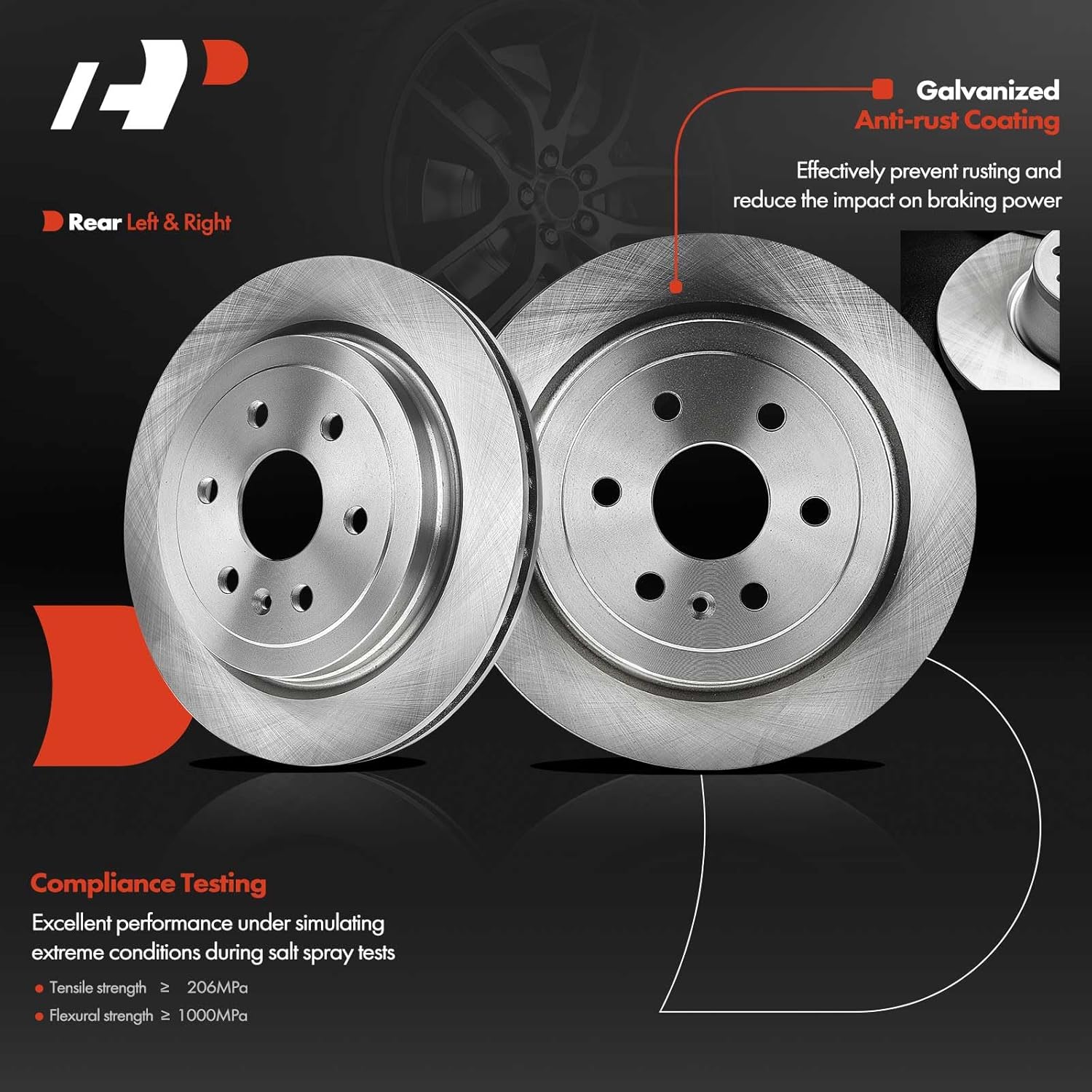 A-Premium 12.4 inch (315mm) Rear Vented Disc Brake Rotors + Ceramic Pads kit Compatible with Select Cadillac and Saab Models - SRX 2010-2015, 9-4X 2011, 6-PC Set