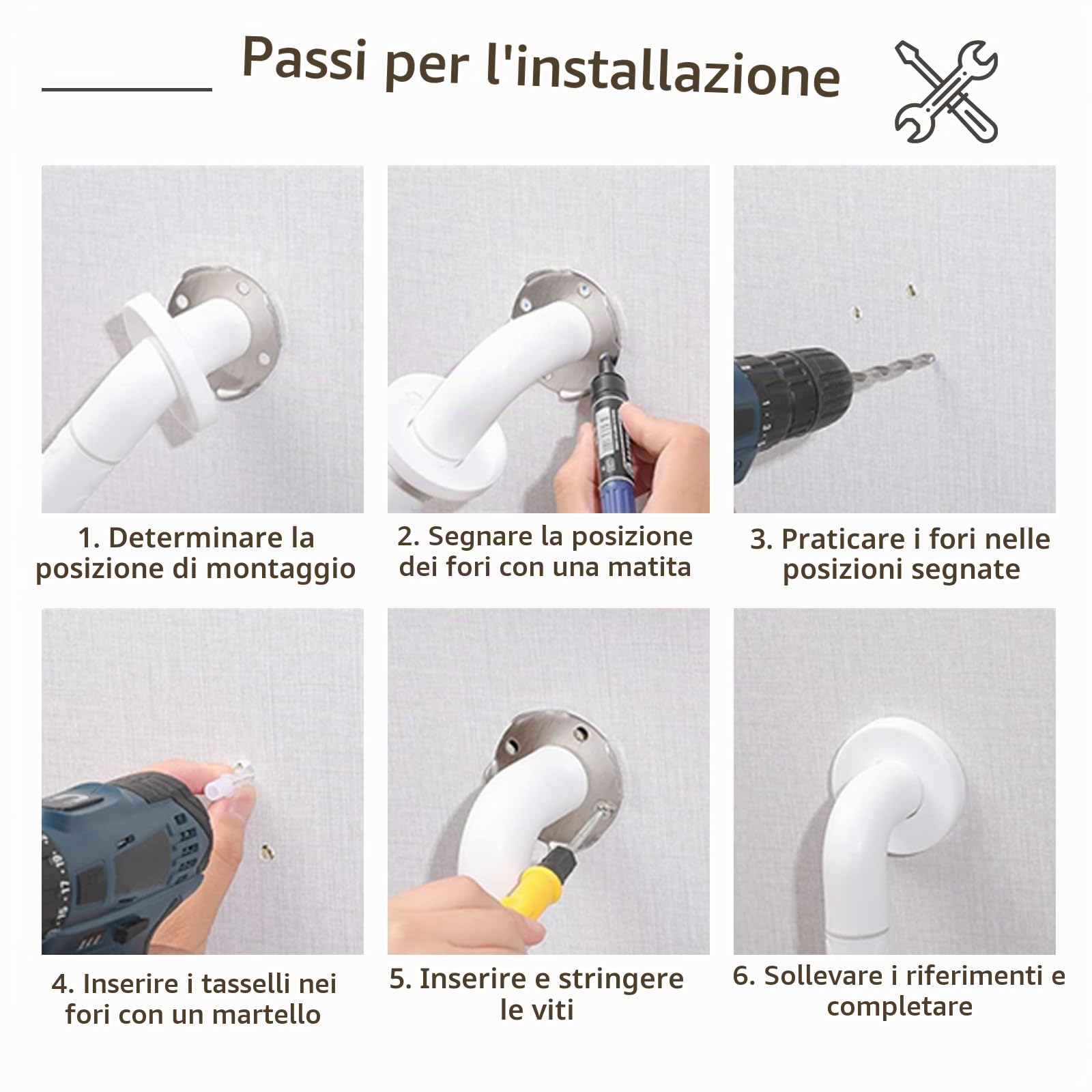 Maniglioni Bagno Con Maniglia Antiscivolo e Cerchi Luminosi di Sicurezza,WC,Doccia,Porta Asciugamani,Aiuto Scala Anziani e Bambini 60 cm