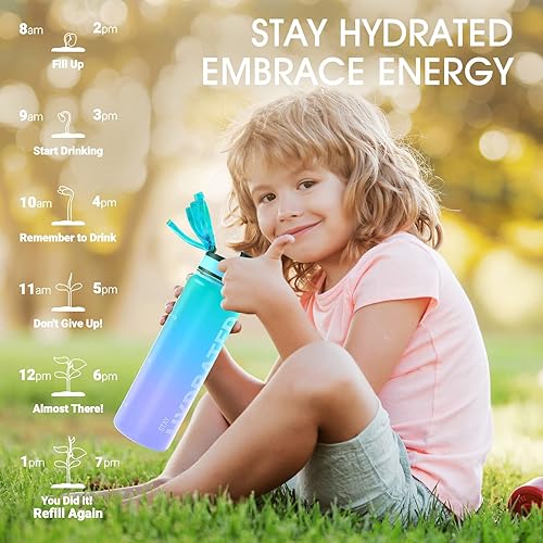 Miniatura 6 de Sahara Sailor - Botella de agua de 322517 onzas, botellas duraderas y a prueba de fugas motivacionales con marcador de tiempo, Tritan, sin BPA, boca