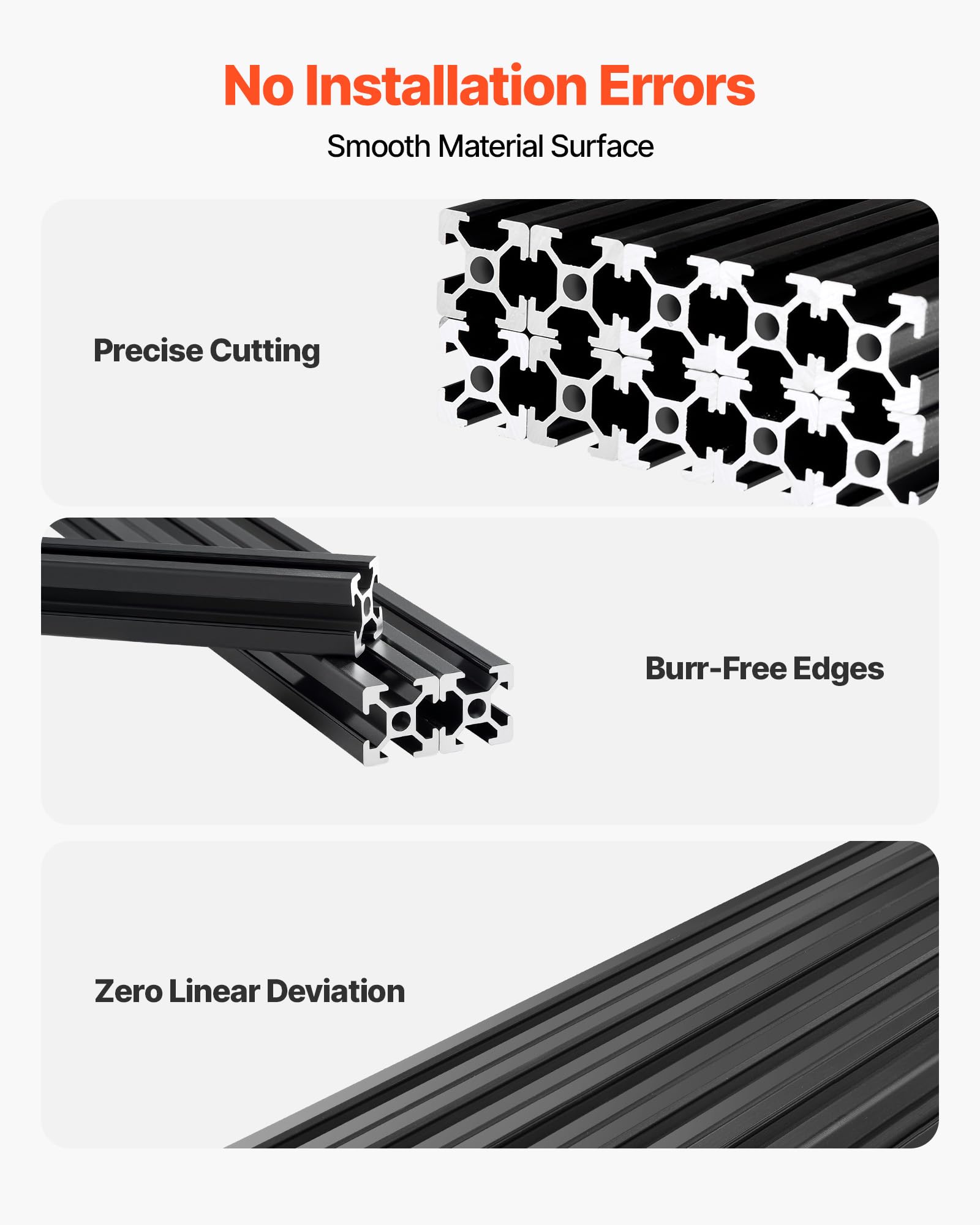 VEVOR Profilé Aluminium Extrudé 2020 10 PCS Profilé Alu Anodisé 1220 mm Rainure en T Standard Européen pour Châssis d'Imprimante 3D, Machine CNC, Mobilier, Établis, Bricolage, Haute Résistance, Noir