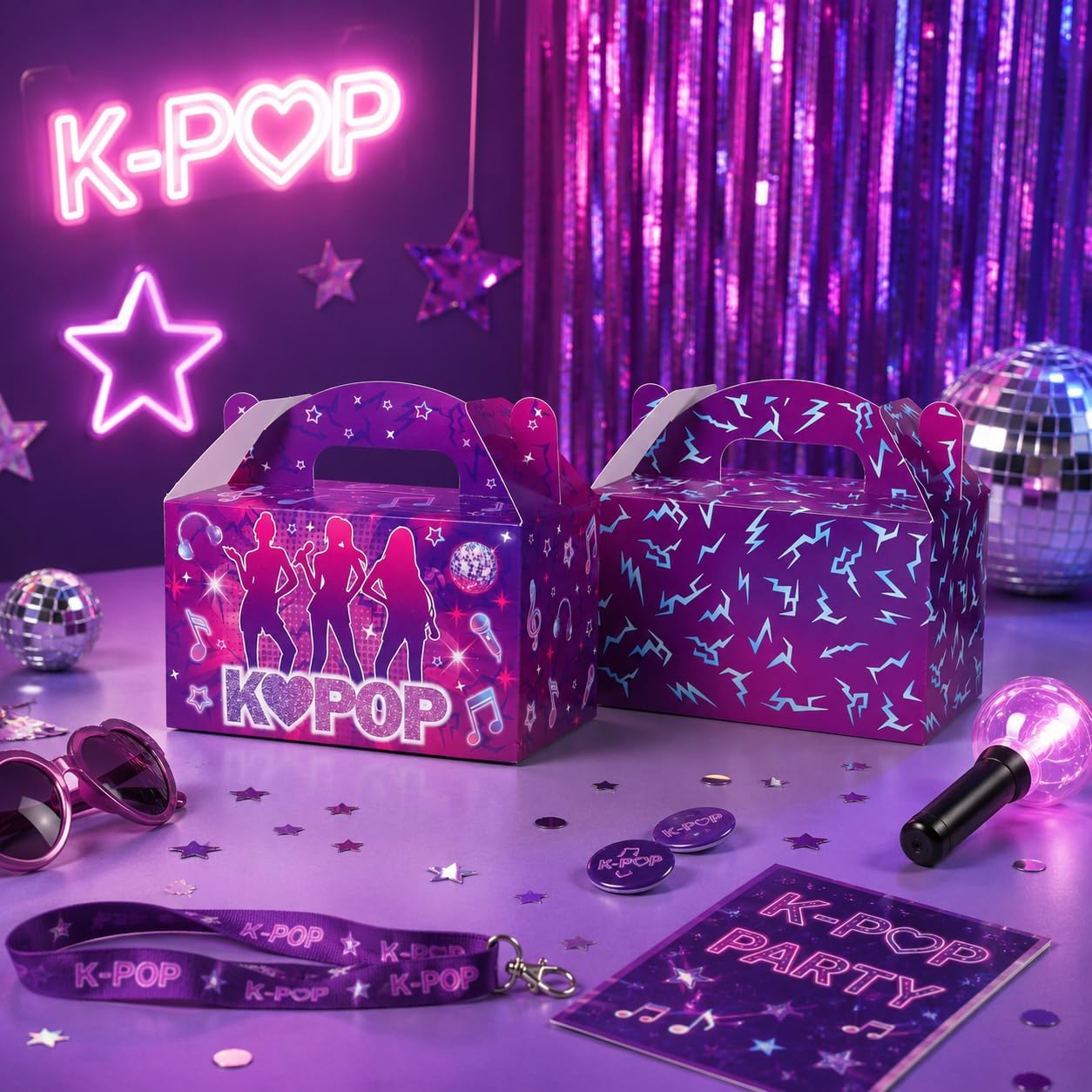 Chzhwlc 16 Pcs K-Pop Music Party Favor Boxes Neon Music Note Themed Treat Boxes, Goodie Gift Boxes for Kpop Birthday Party, Music Concert, Pop Star Themed Party Supplies (PURPLE)
