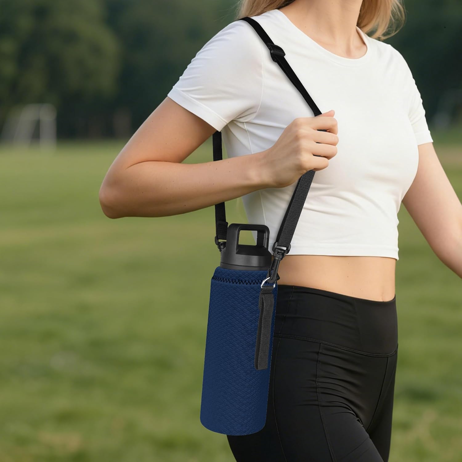 Linkidea Water Bottle Carrier with Strap Compatible with YETI Rambler Bottle 26oz/36oz, Waterbottle Sling Bag Holder with Shoulder Strap, Navy Blue - Image 5