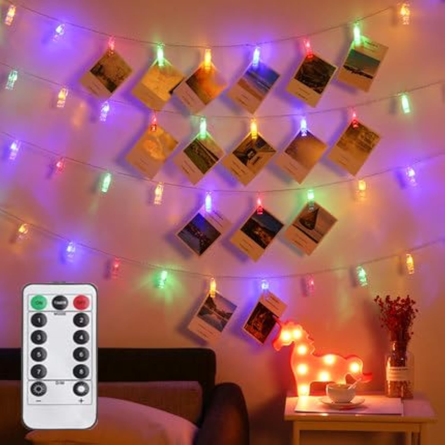 Lichterkette, 20 LEDs, batteriebetrieben, 8 Modi, 2,1 m, Warmweiß 14ft 40 clips multicolored with remote Bunt