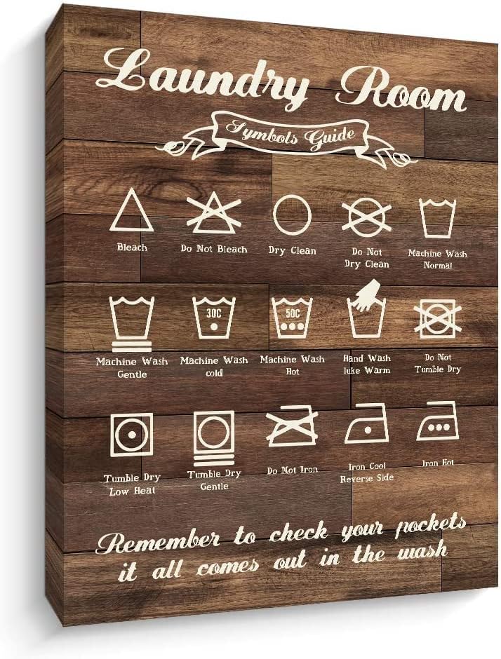 bpa Vintage Laundry Room Symbols Guide Canvas Prints Wall Art Sign Decor Rustic Laundryroom Rules Sign Laundry Room Decor For Apartment (12" x 15", Symbols brown)