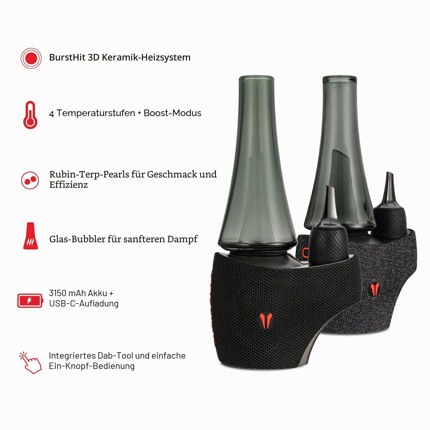 Utillian 8 Vaporizer (E-Rig) – Konzentrat Vaporizer mit BurstHit 3D-Heizkammer - Kompatibel mit Wax Terp Pearls 20s Aufheizzeit - Getönte Glas-Bubbler - USB-C (Statisches Schwarz)