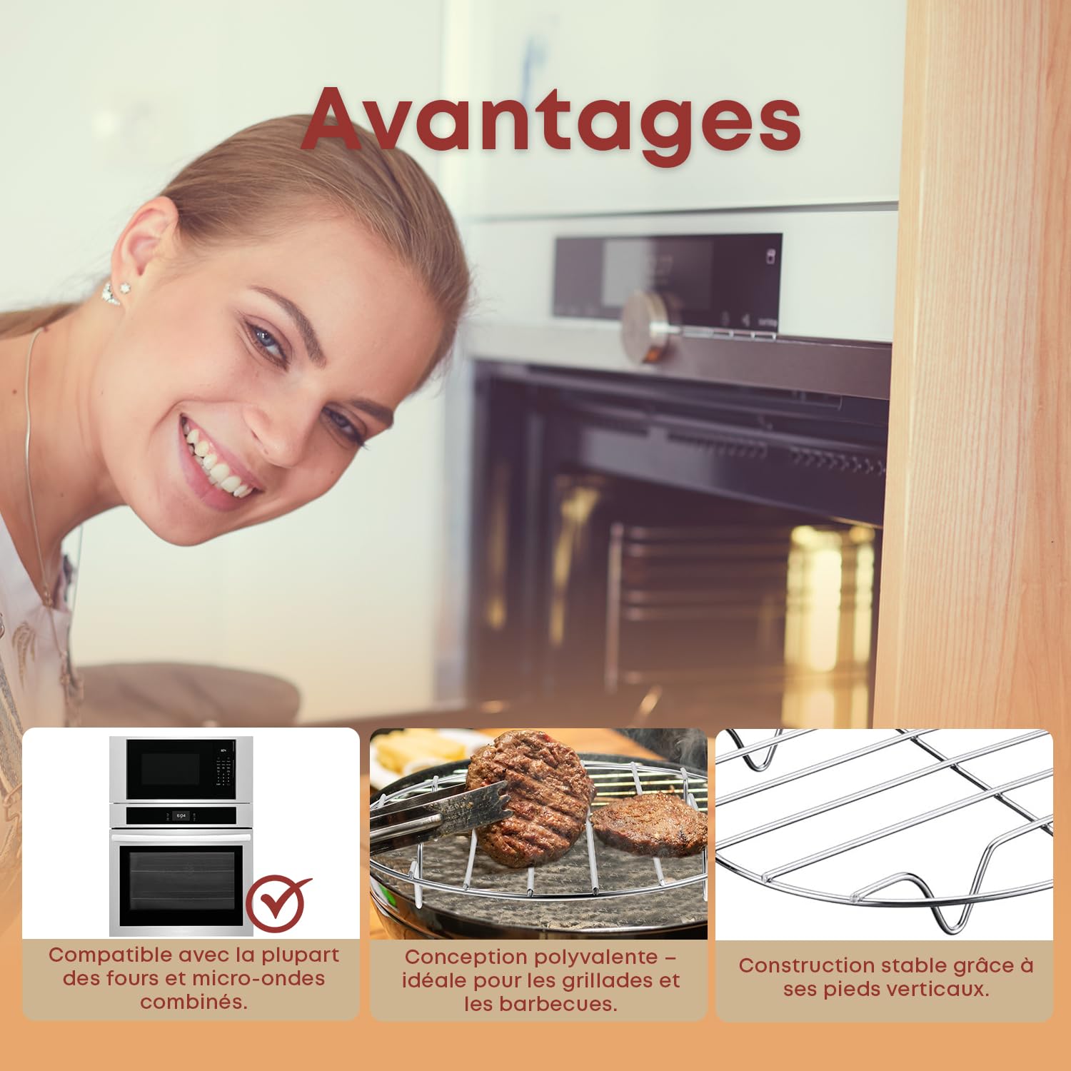 Grille de cuisson ronde en acier inoxydable 28 cm – Grille universelle pour micro-ondes, four et barbecue – Durable, polyvalente et facile à nettoyer