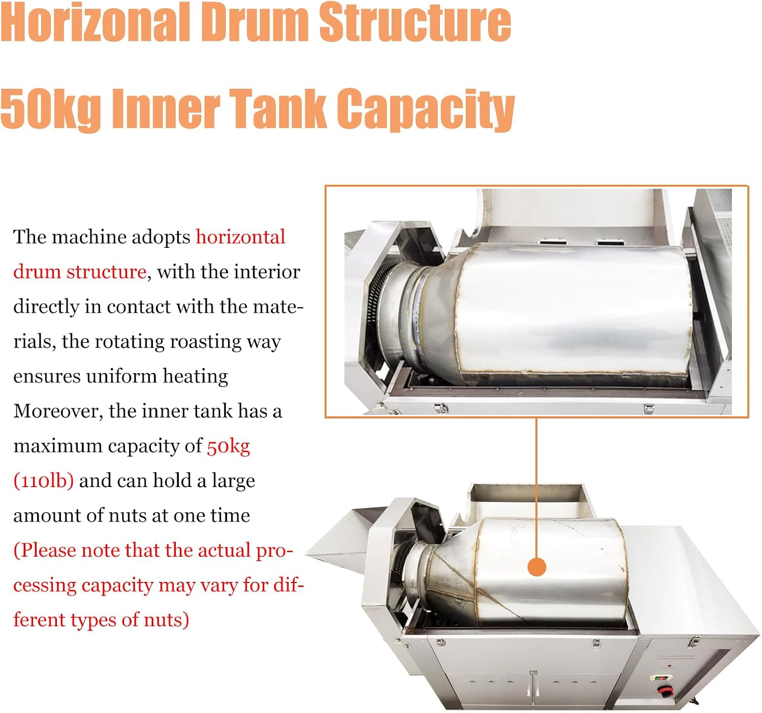 110lb Commercial Coffee Roaster Gas Type Electric Nuts Bean Roasting Machine Electric 50kg Full-Automatic Nuts Coffee Roaster for Roasting Beans, 220V Single-Phase