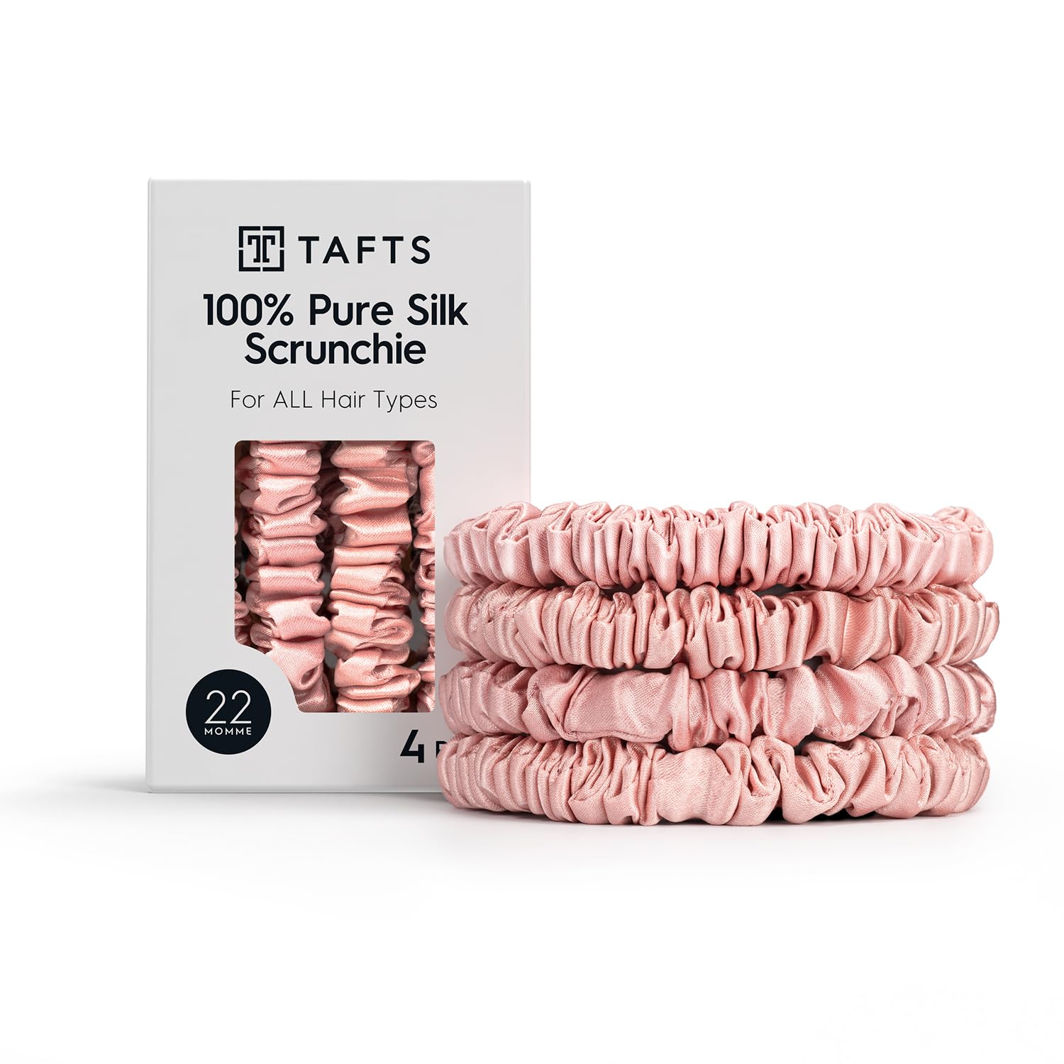 Tafts 4 coleteros de seda de morera de 22 momme, coleteros de seda de morera para todo tipo de cabello y texturas, accesorios para el cabello para mujeres y niñas, rosa brumoso