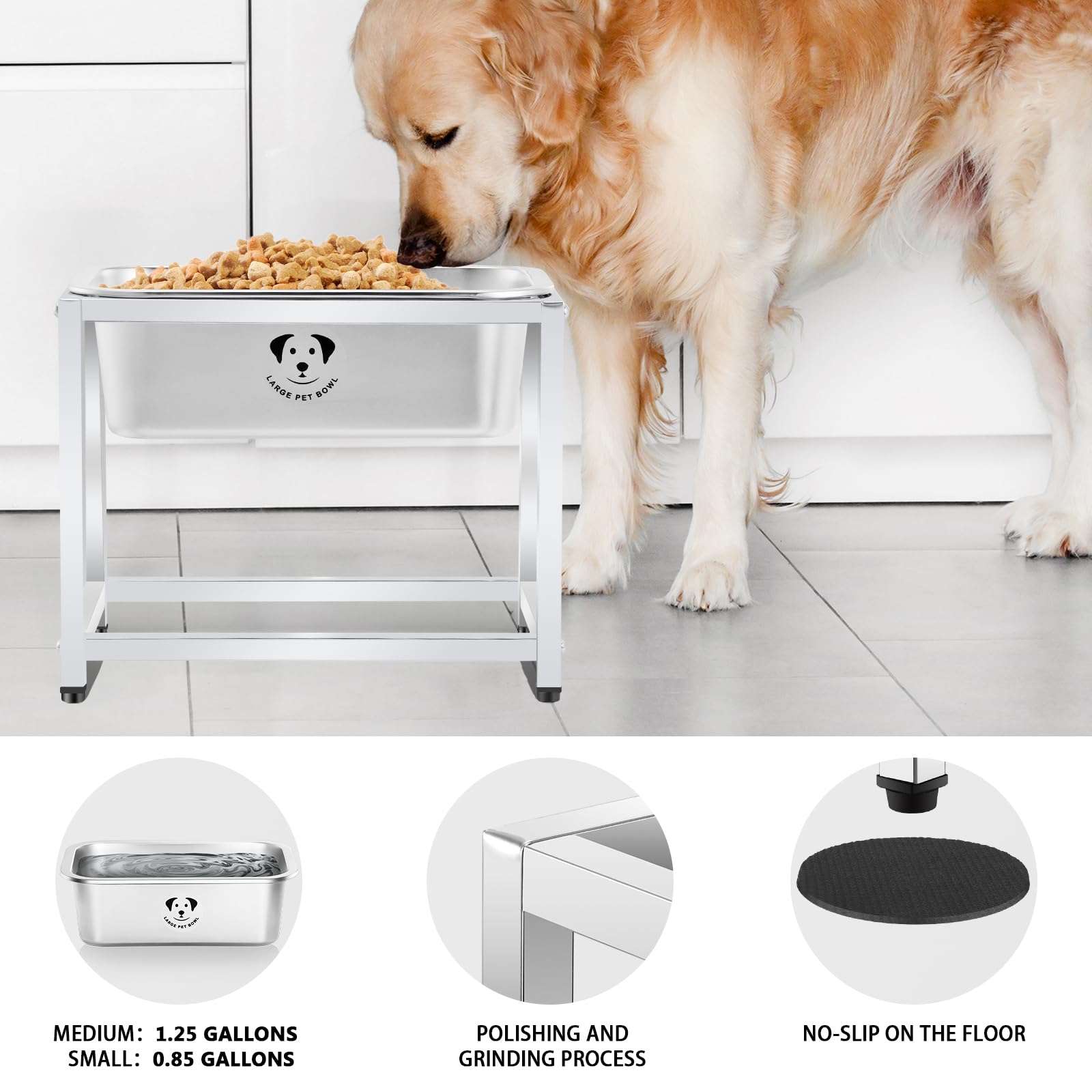 Stainless Steel Elevated Dog Bowls - Large Capacity, Stand for Medium & Large Dogs, 0.85 Gallons