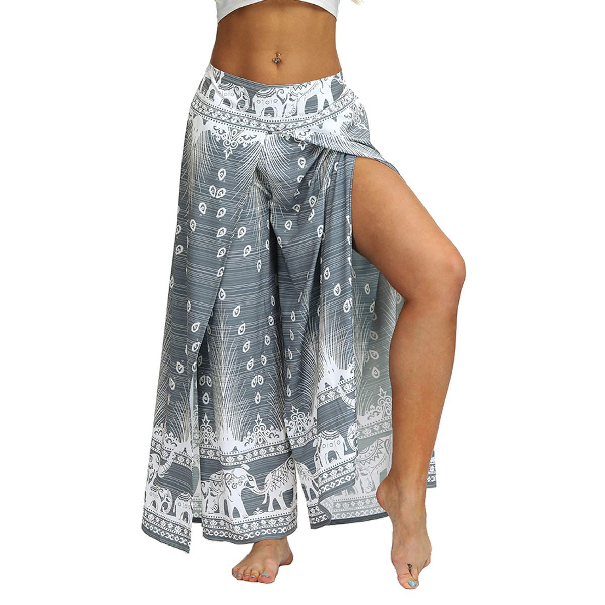 Fancy Uyee Womens Slit Wide Leg Pants Causal Hippie Bohemian Summer Beach Boho Yoga Pants