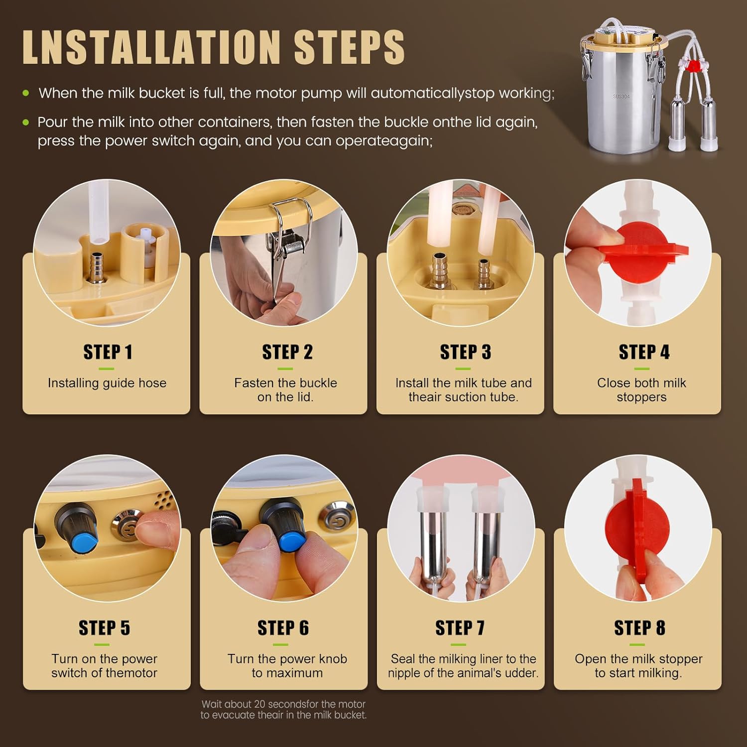 16L Cow Milking Machine Portable Automatic Cow Milker Machine Rechargeable Battery Powered Milking Machine for Cows with Powerful Pulsation Vacuum (16L for Cow)