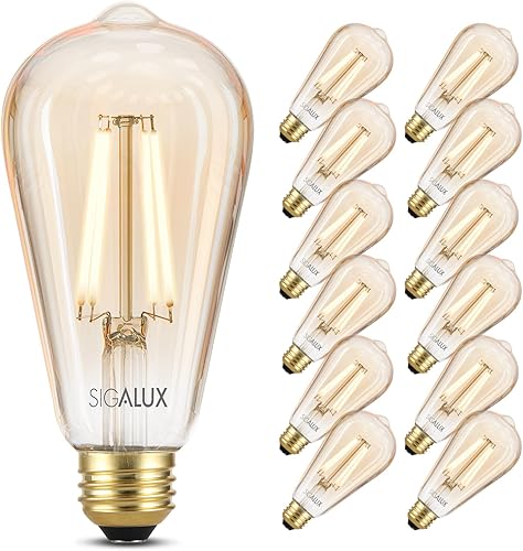 Sigalux Edison Bulbs, bombilla LED E26 de 60 W, regulable, vintage, bombilla de filamento LED ámbar con 90 CRI, ST19, bombilla retro antigua de 2700