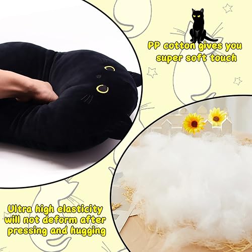 Miniatura 4 de iBccly Juguete de peluche de gato negro almohada de gato negro almohada de peluche suave de gato almohada de peluche suave de animal de peluche