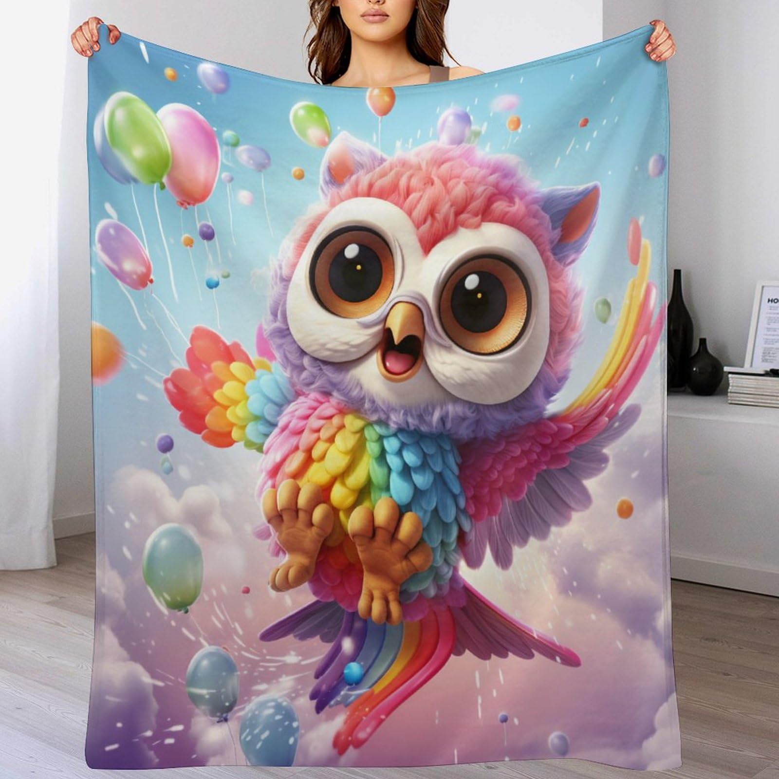 Manta de búho para cama y sofá de forro polar suave cuatro estaciones 100x130