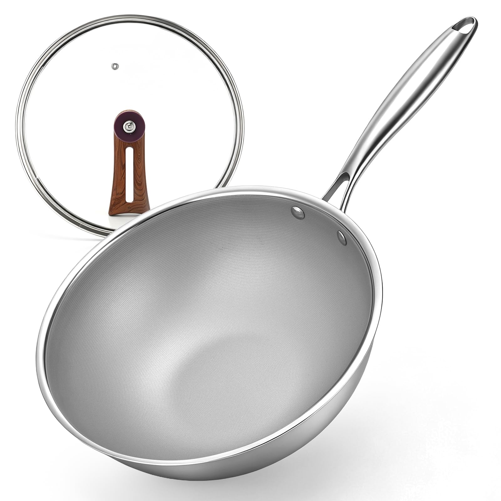 SSGP Wok in titanio 28 cm – adatto all'induzione, 3 strati, senza PFOA | Resistente ai graffi, facile pulizia, inossidabile, compatibile con tutti i fornelli, antiaderente, con coperchio